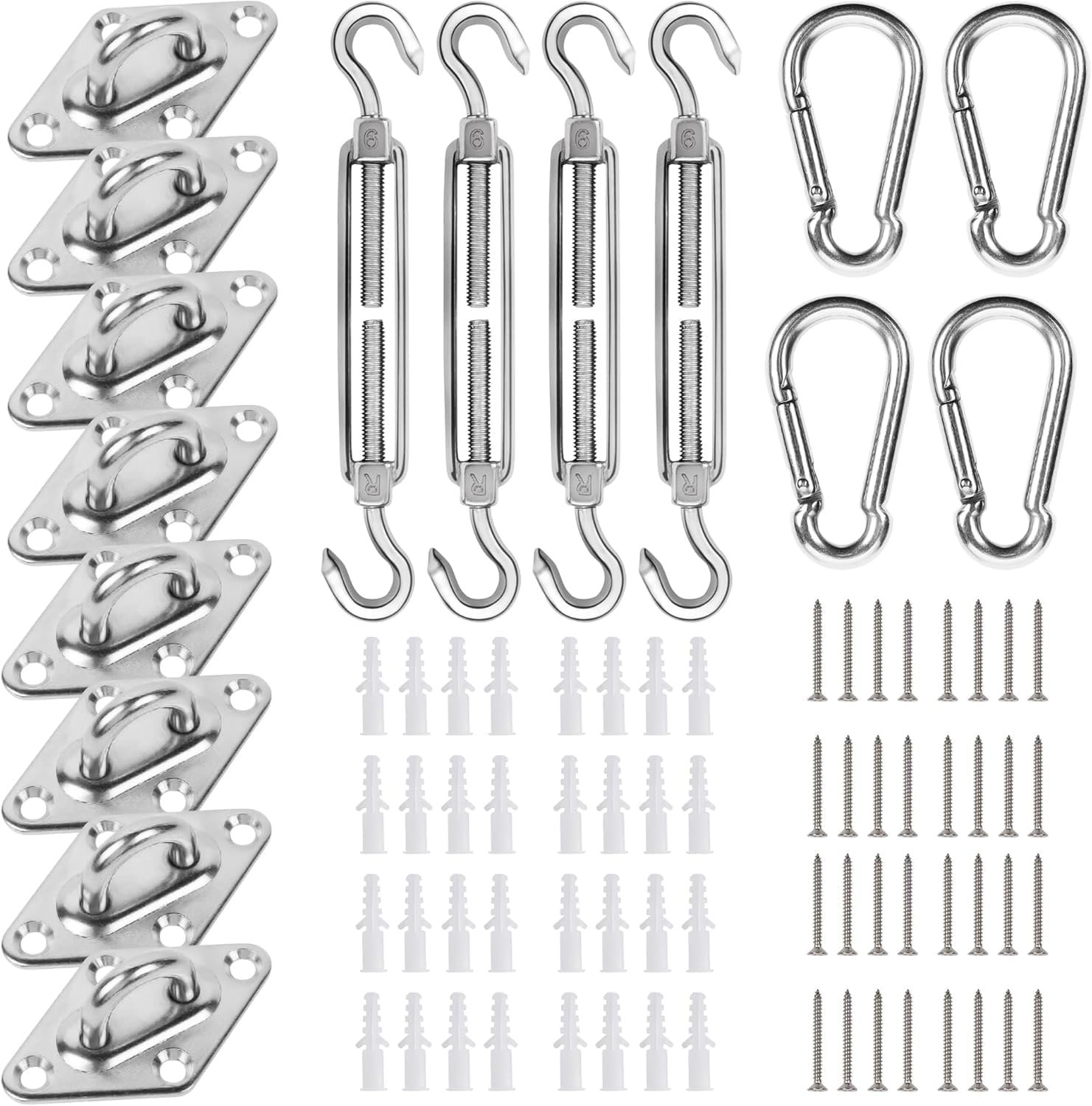 Complete Shade Sail Hardware Kit - 80 Pcs Premium Stainless Steel