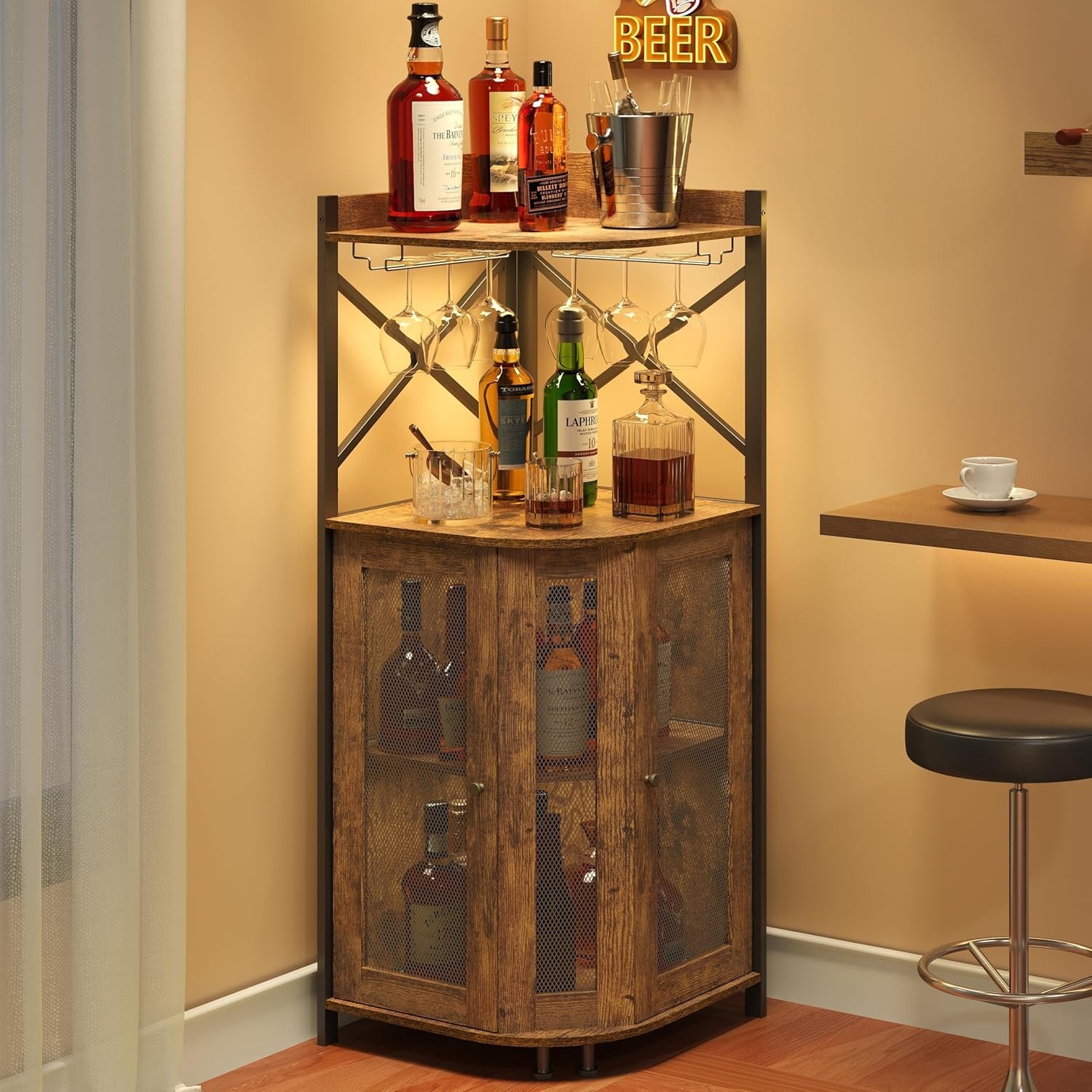 Corner Wine Cabinet: Industrial Farmhouse Storage for Liquor & Wine