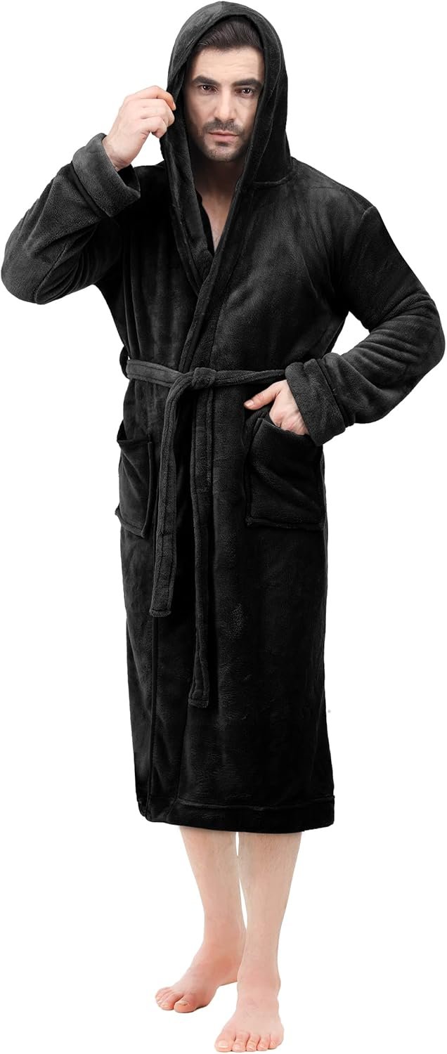 Cozy Hooded Fleece Robe for Men's Lounge Comfort