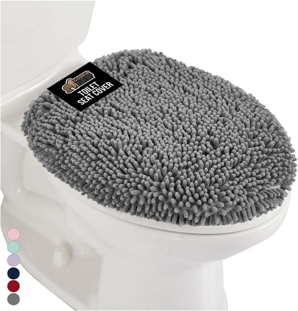 Cozy Non-Slip Chenille Toilet Lid Cover, Gray