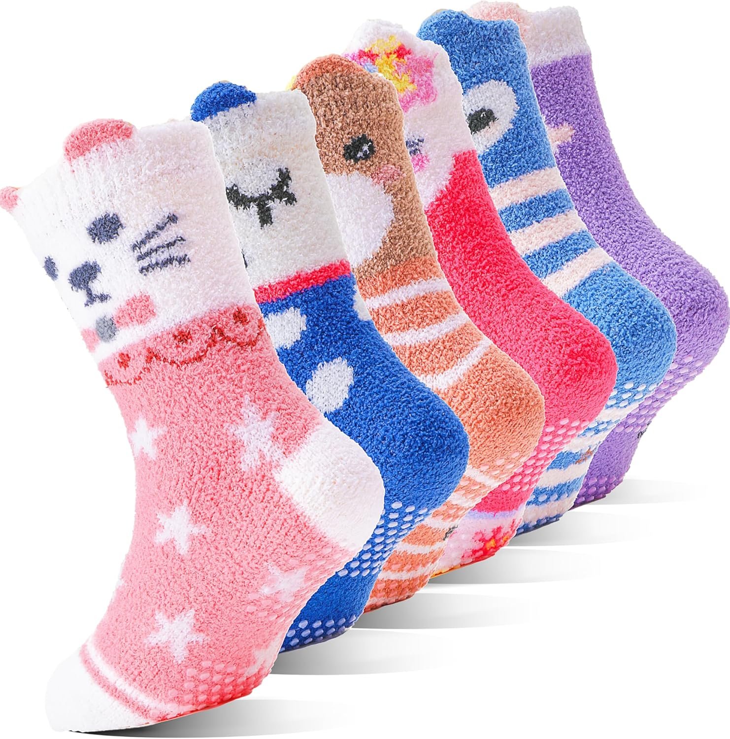 Cozy Non-Slip Fuzzy Socks for Girls - 6 Pack