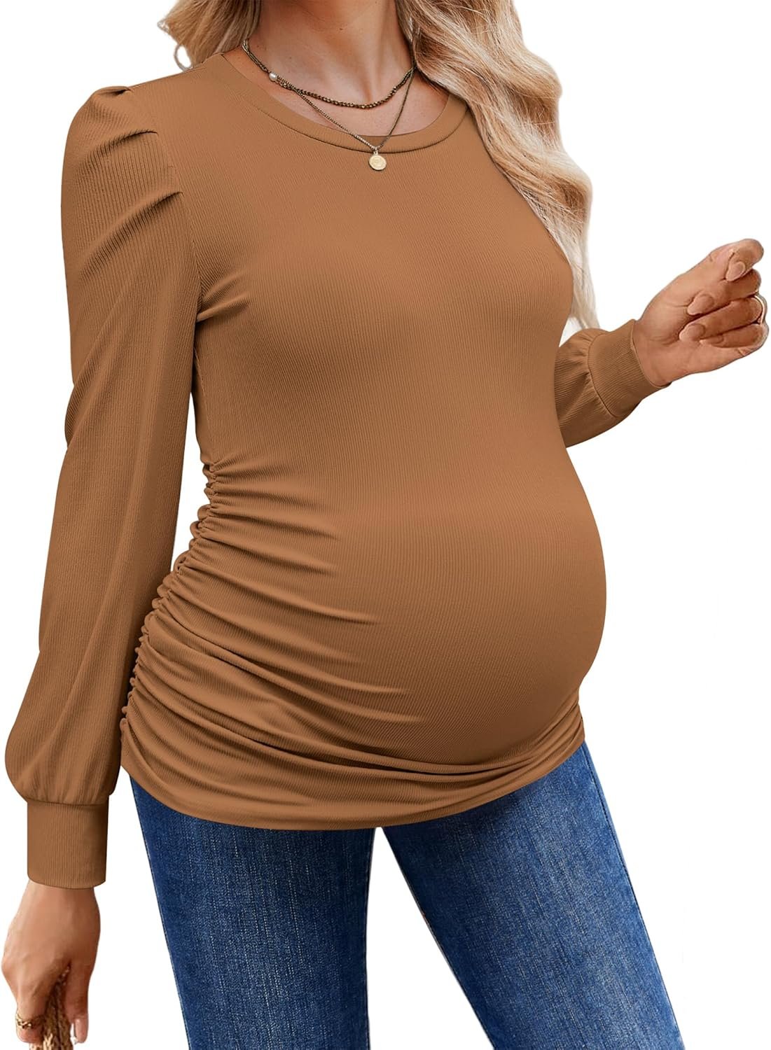 Cozy Ribbed Knit Maternity Shirts - Long Sleeve