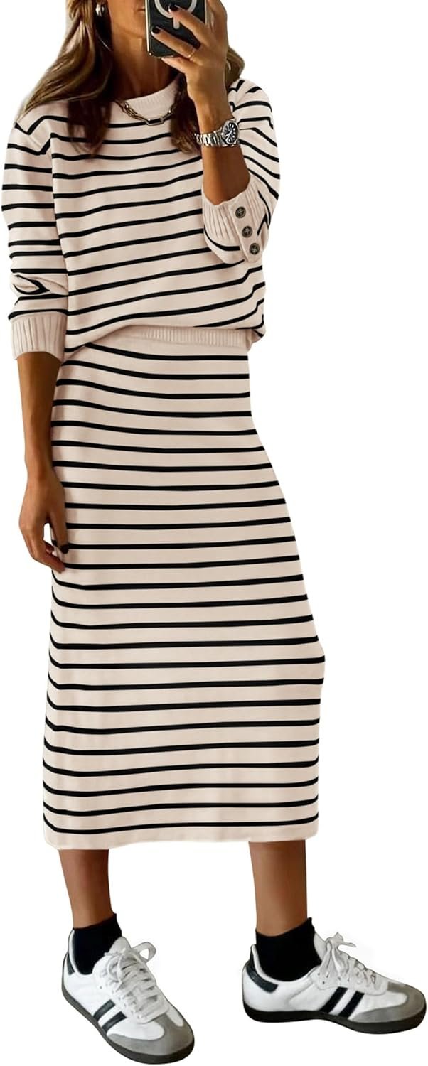 Cozy Striped Sweater & Skirt Set for Women