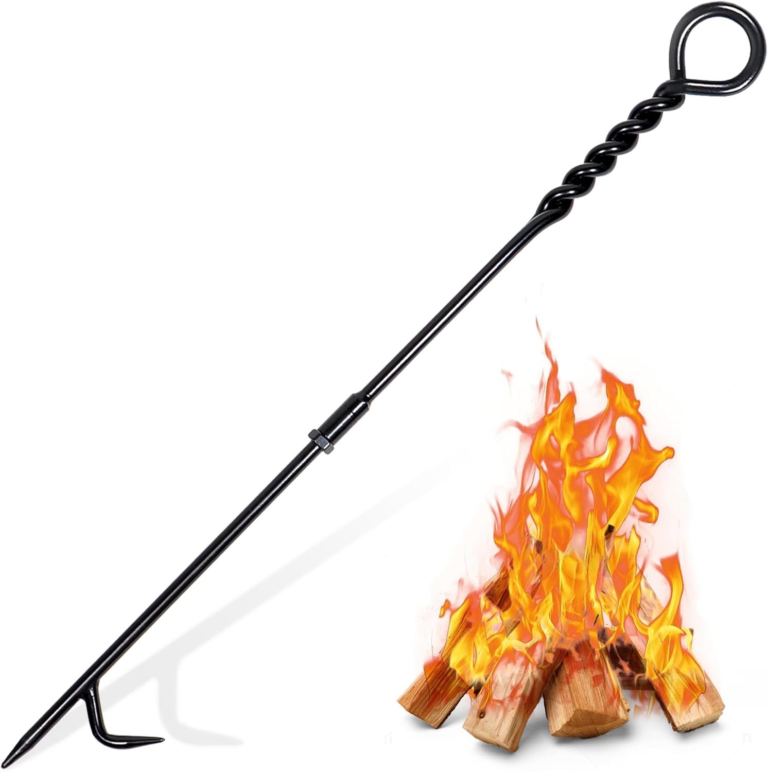 Crafted Steel Fire Poker with Twisted Rope Handle