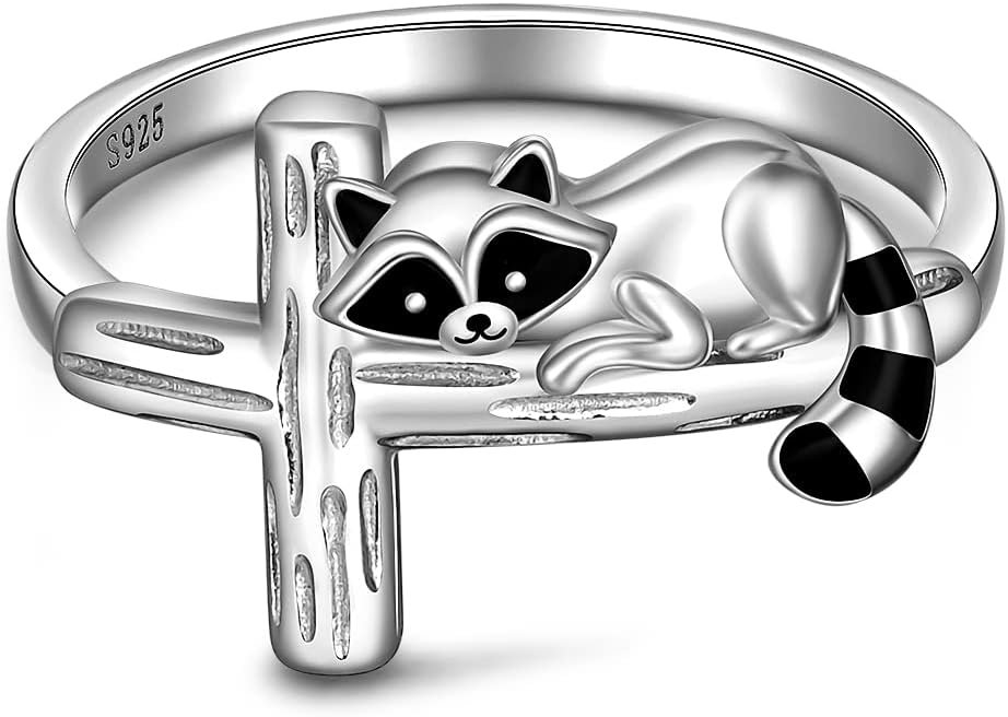 Charming Raccoon Cross Ring in Sterling Silver