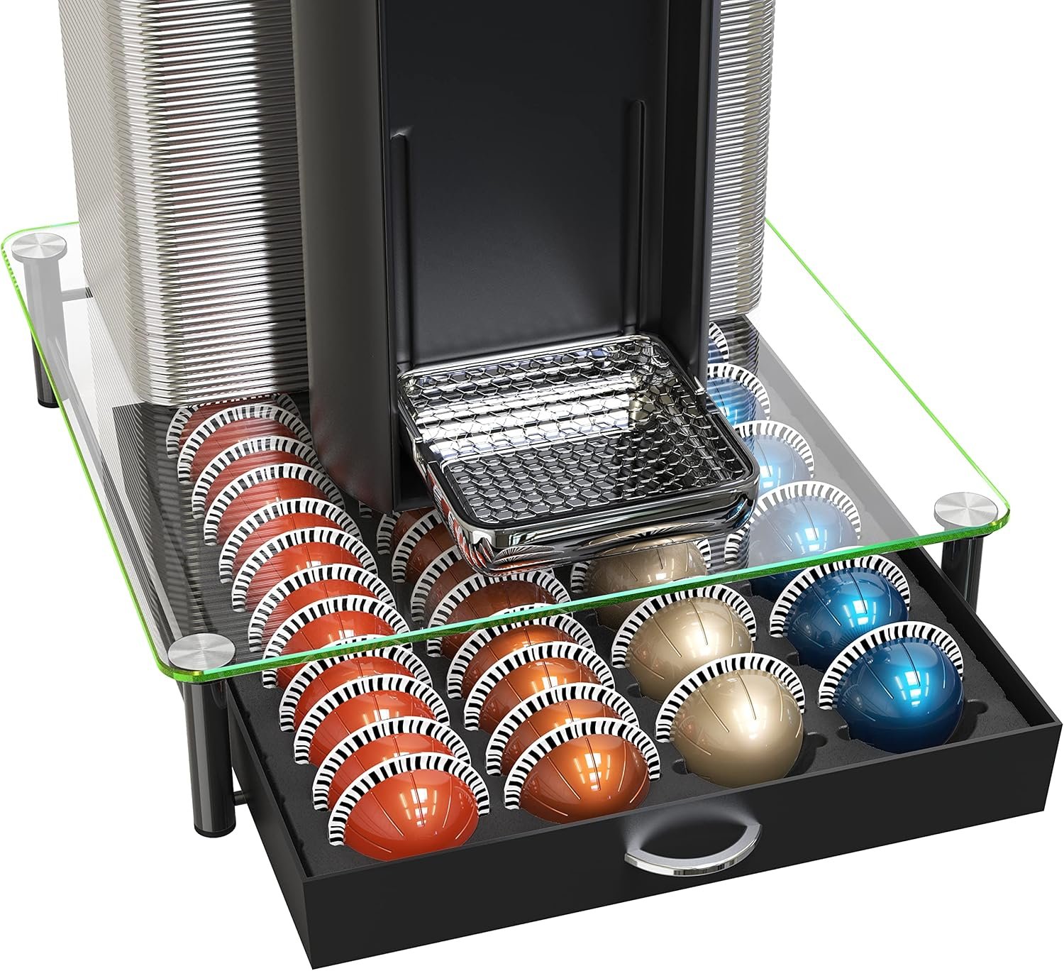 Crystal Glass Coffee Pod Organizer - 24 Large or 48 Small Capsules