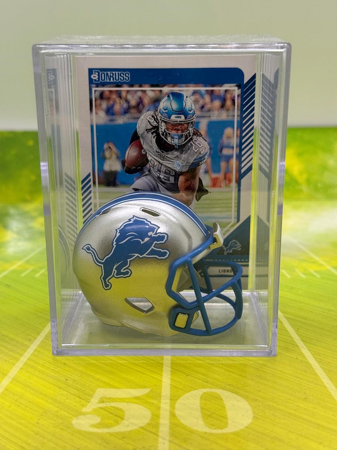 Detroit Lions Helmet Shadowbox with NFL Card Display