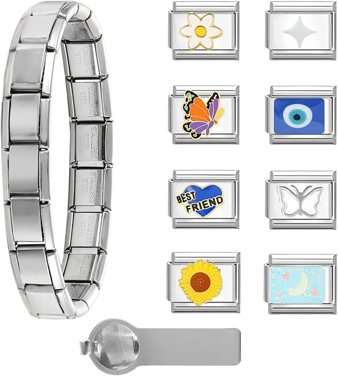 DIY Italian Charm Bracelet Kit with 9 Snappable Charms