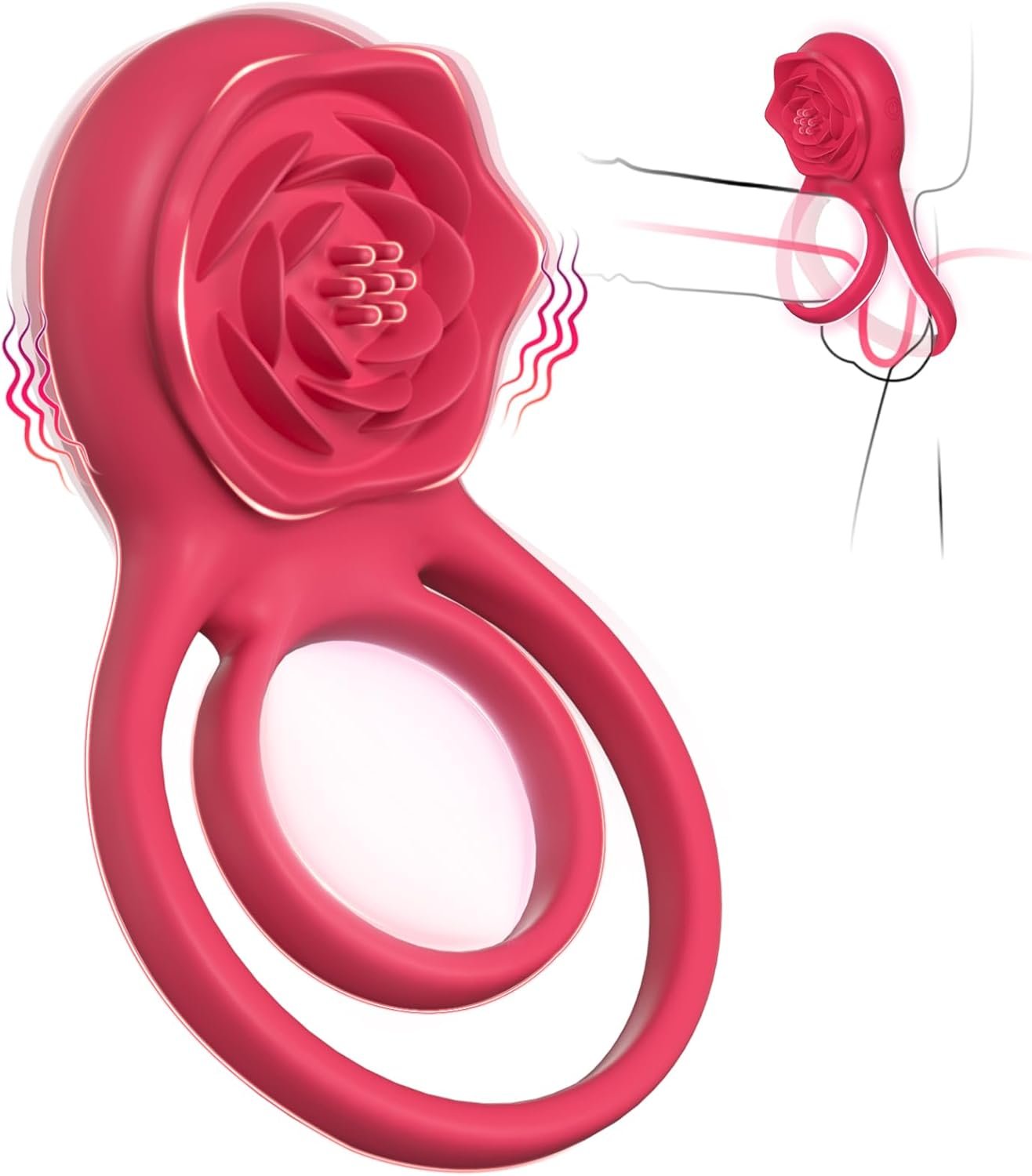 Dual Pleasure Cock Ring with Rose Vibrator