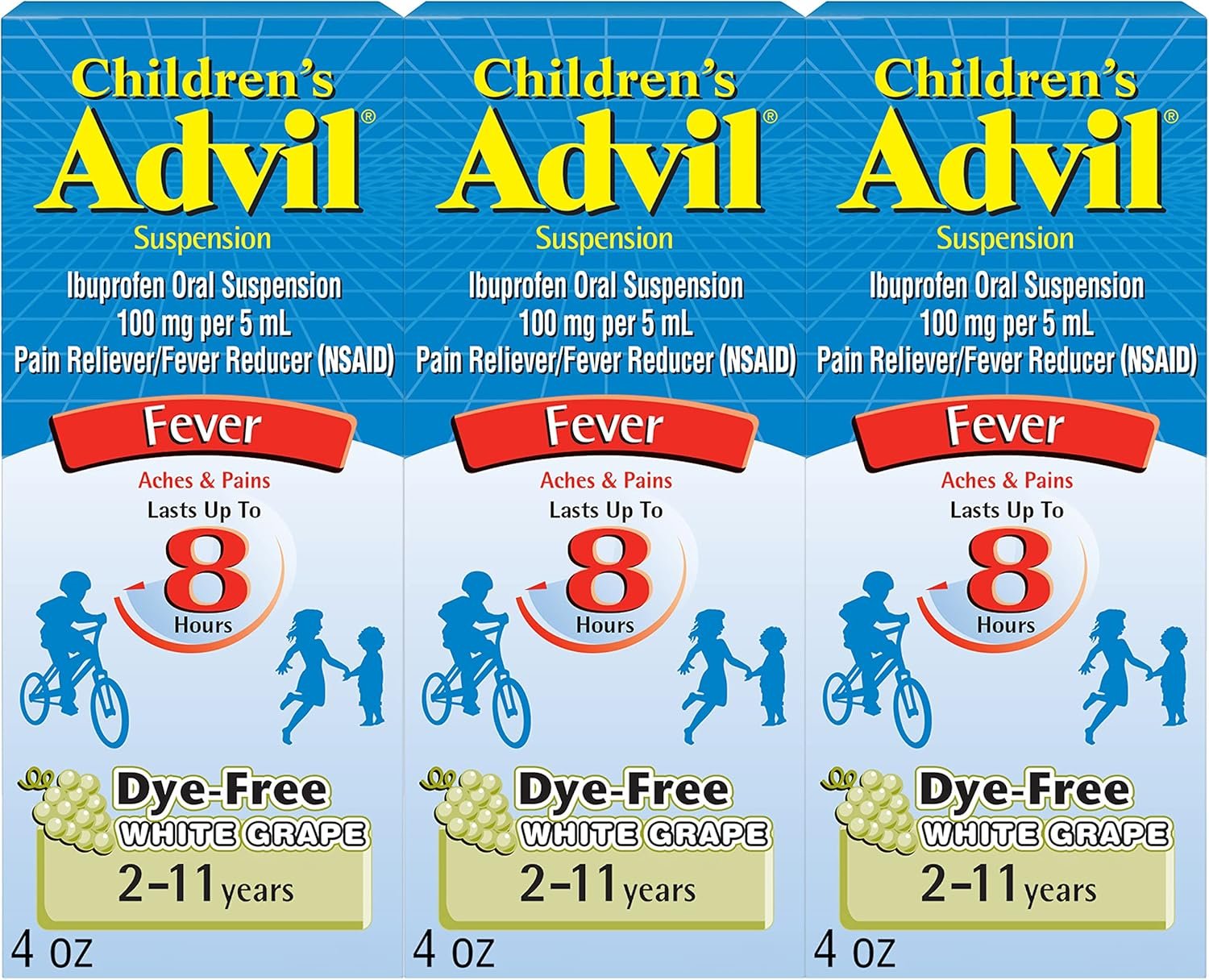 Dye-Free Kids' Grape Ibuprofen: Fast Fever & Pain Relief (3-Pack)