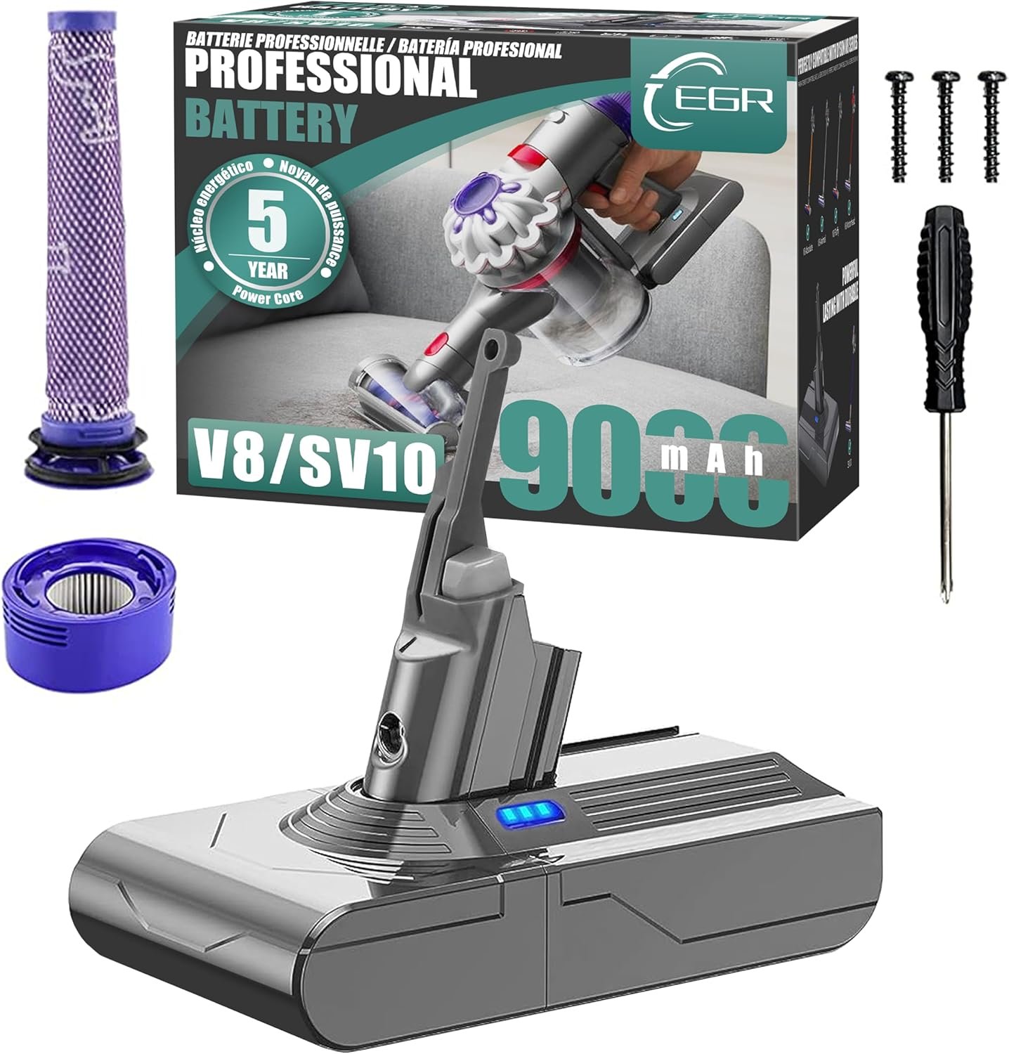 Extended Runtime V8 Battery: 9000mAh Power for Your Dyson Vacuum