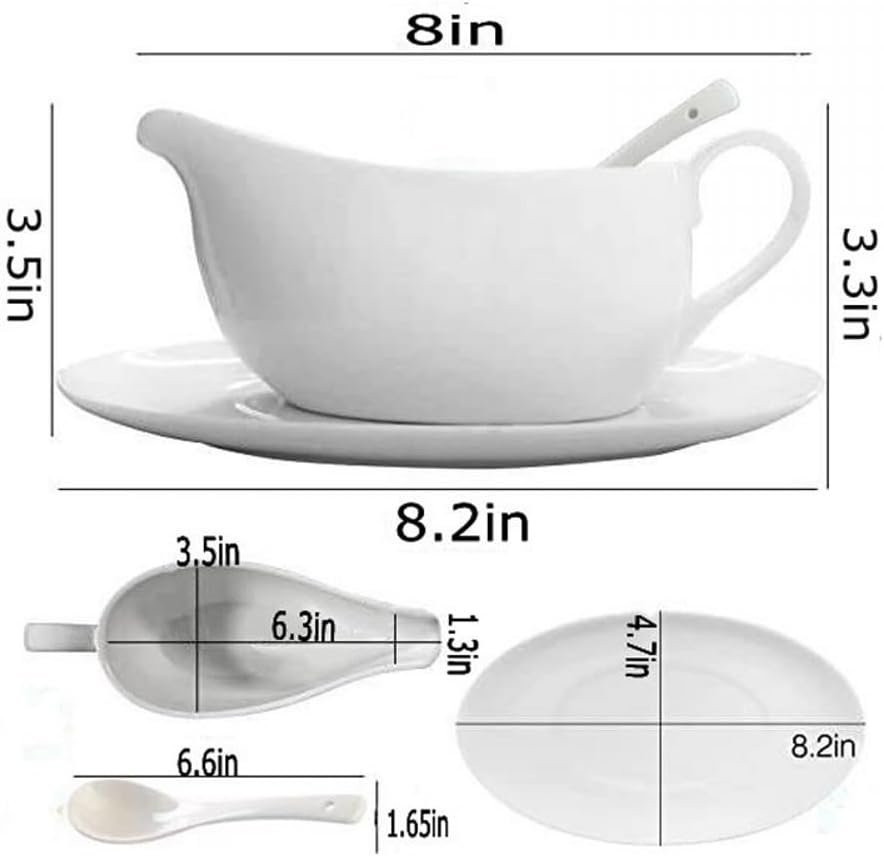 Elegant 17oz Ceramic Gravy Boat with Ladle & Saucer