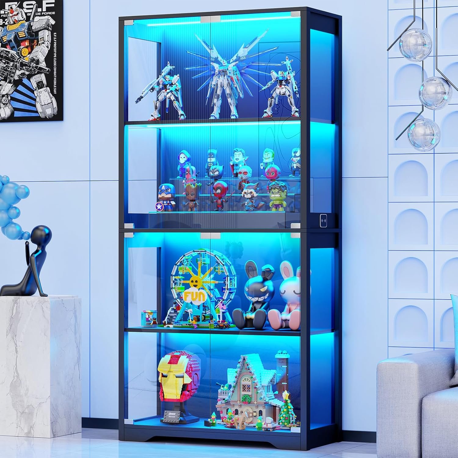 Elegant Display Cabinet with Auto-Lighting & 4 Shelves for Collectibles