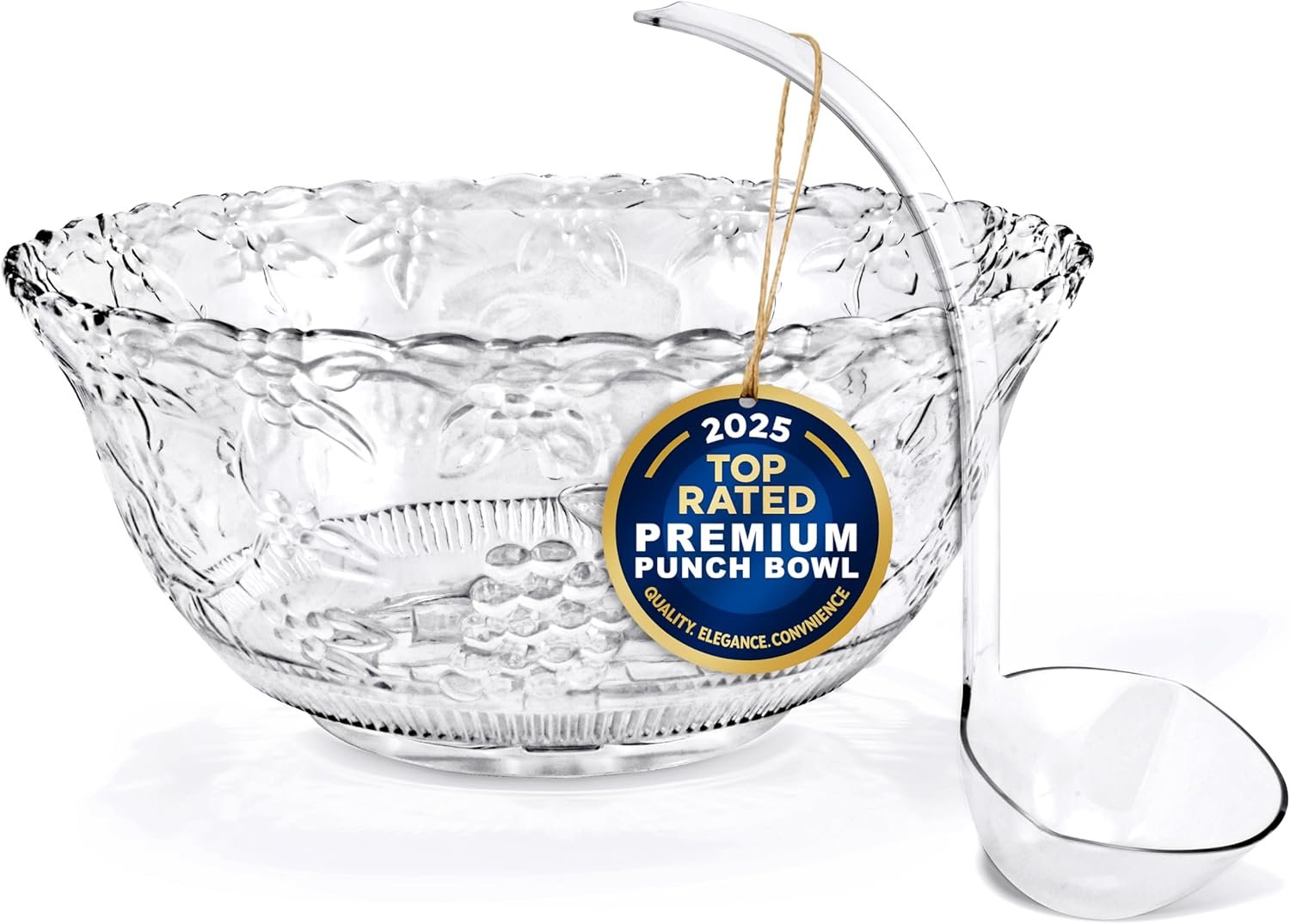 Elegant Glass-Look Punch Bowl with Ladle for Any Party
