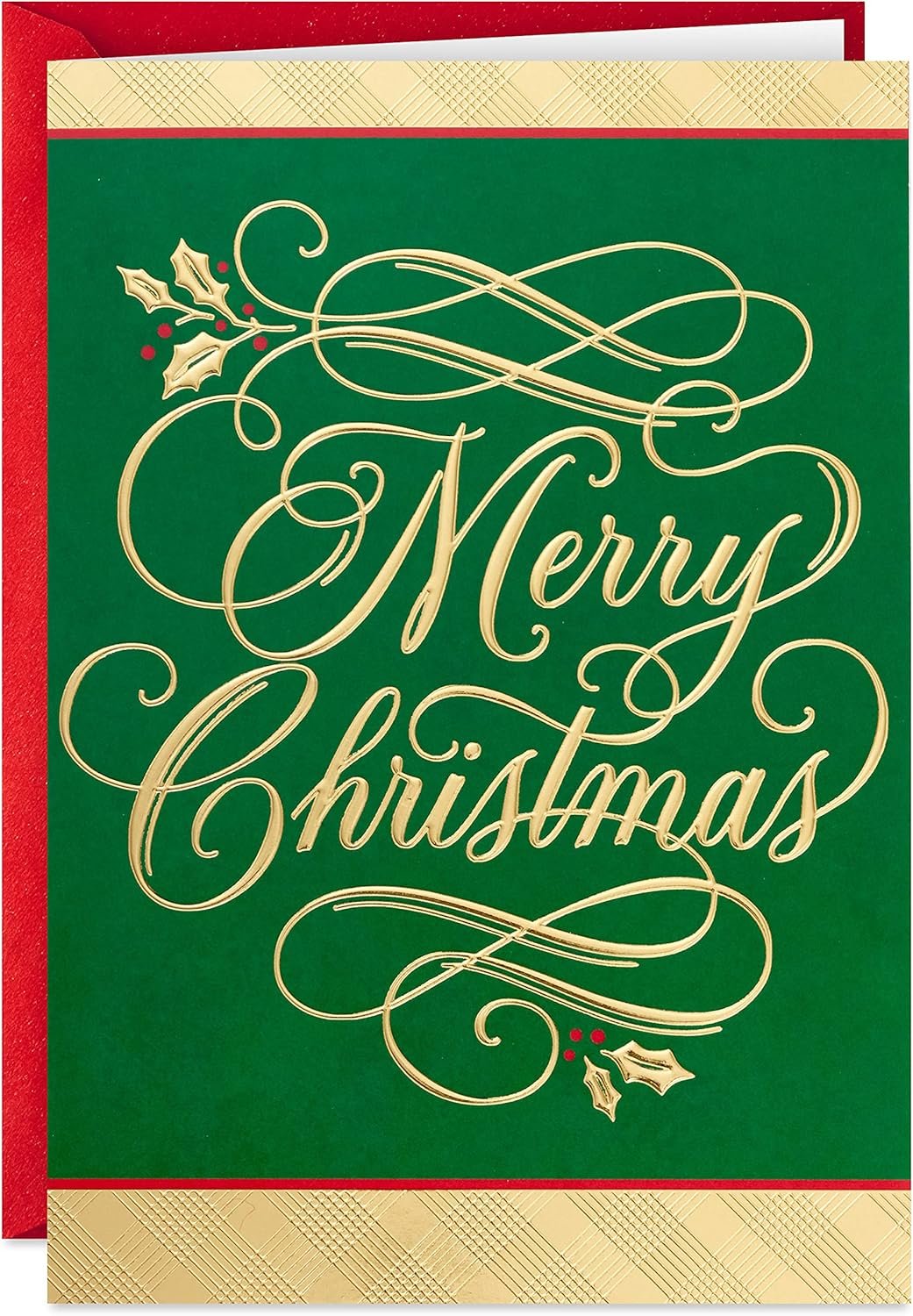 Elegant Green & Gold Holiday Cards - 40 Pack