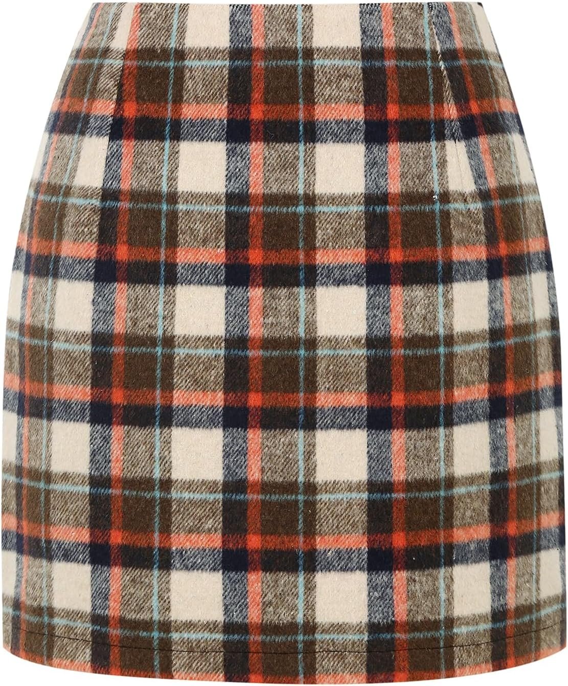 Elegant High-Waist Plaid Mini Skirt - Timeless Wool Style