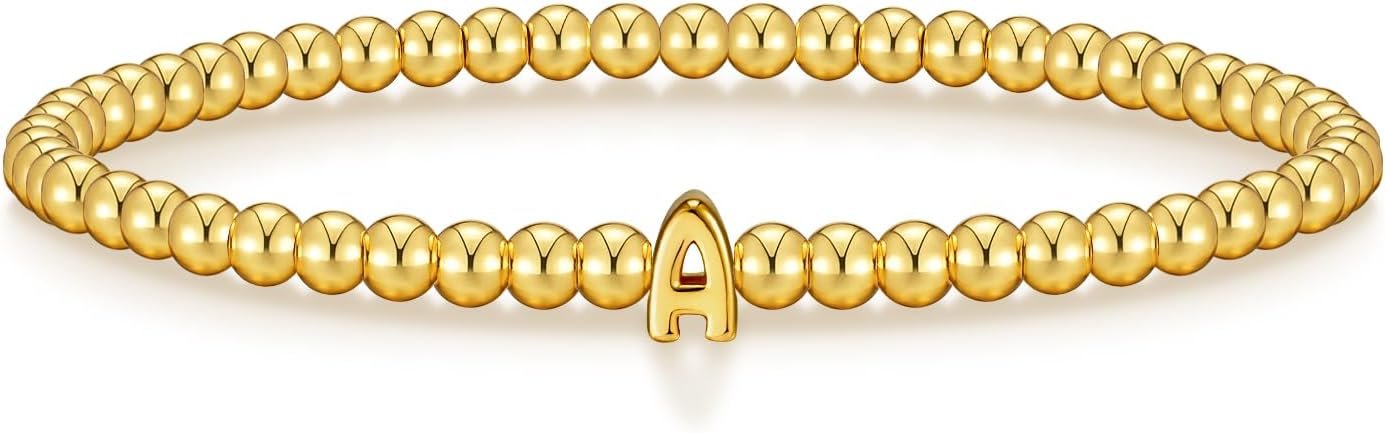 Elegant Initial Beaded Gold Bracelets for Moms