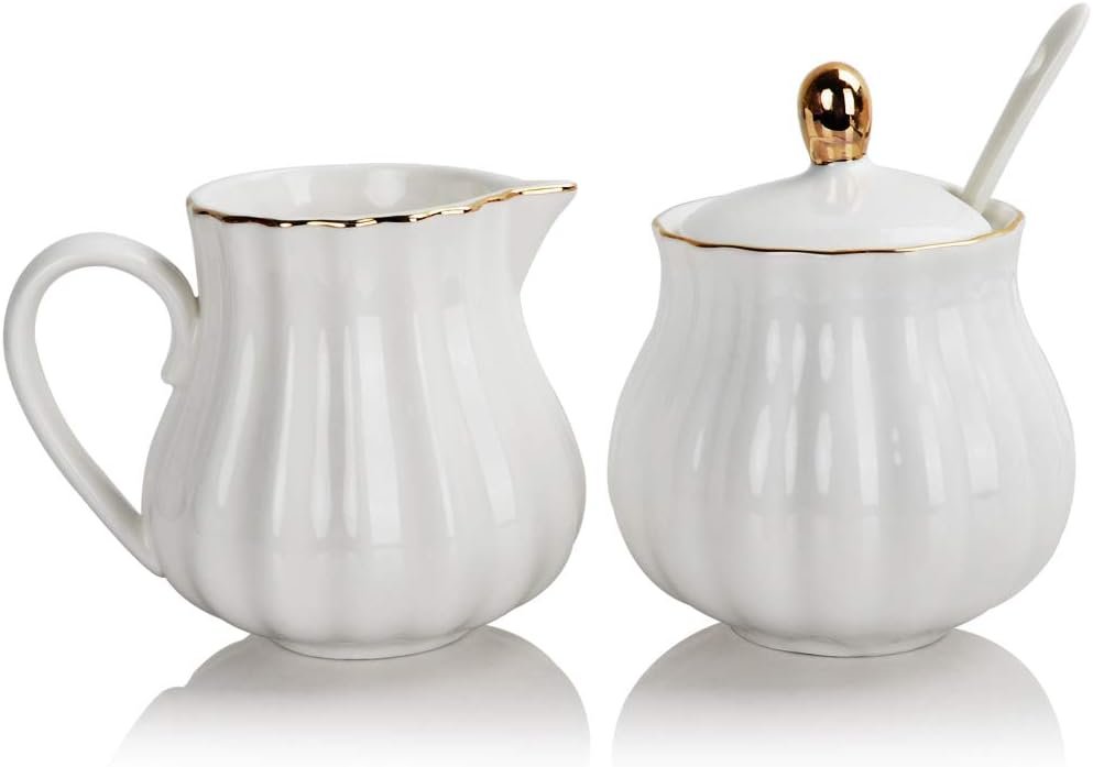 Elegant White Ceramic Sugar & Creamer Set for Graceful Mornings