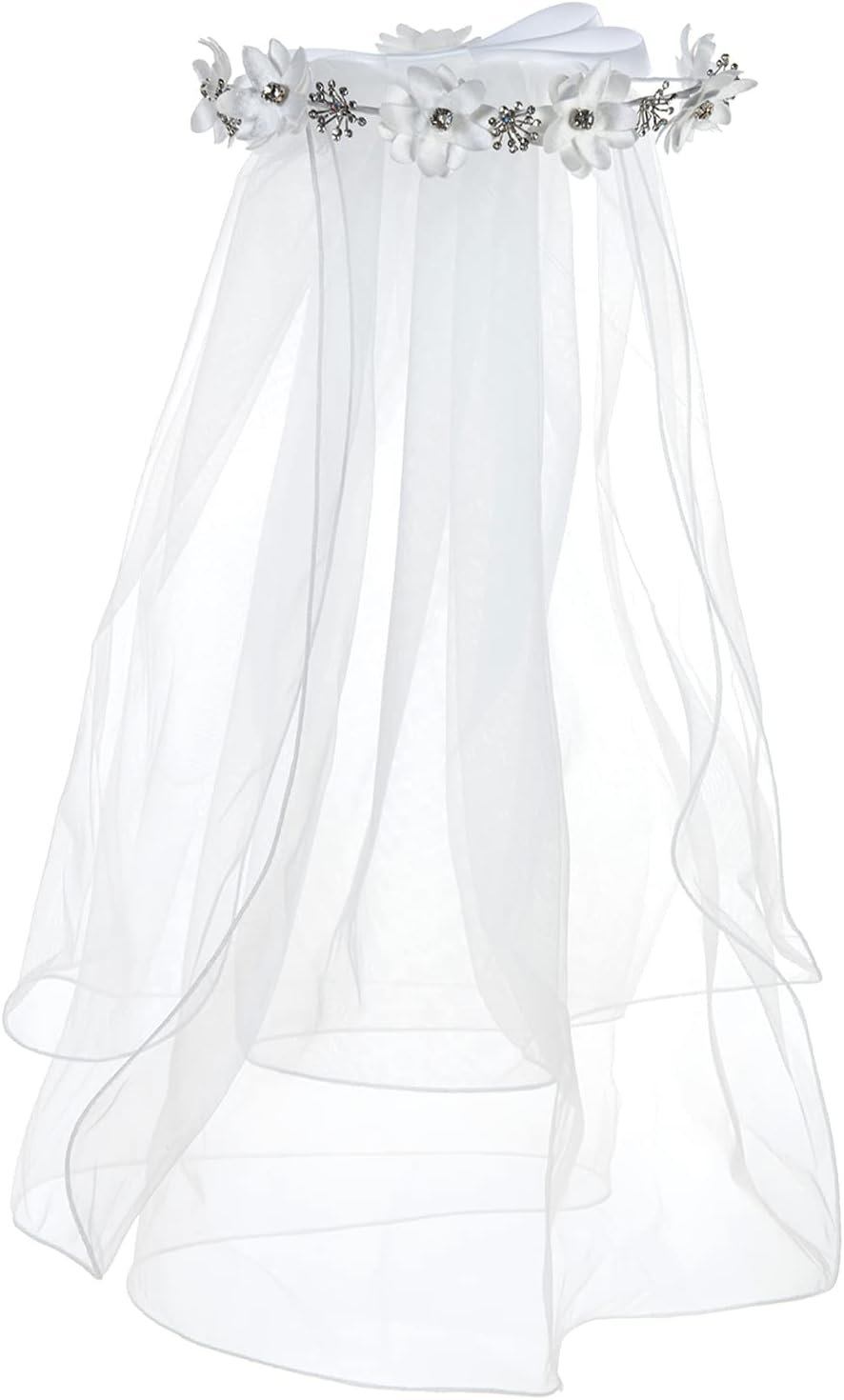 Elegant White Floral Crown with Lace Veil for Communion