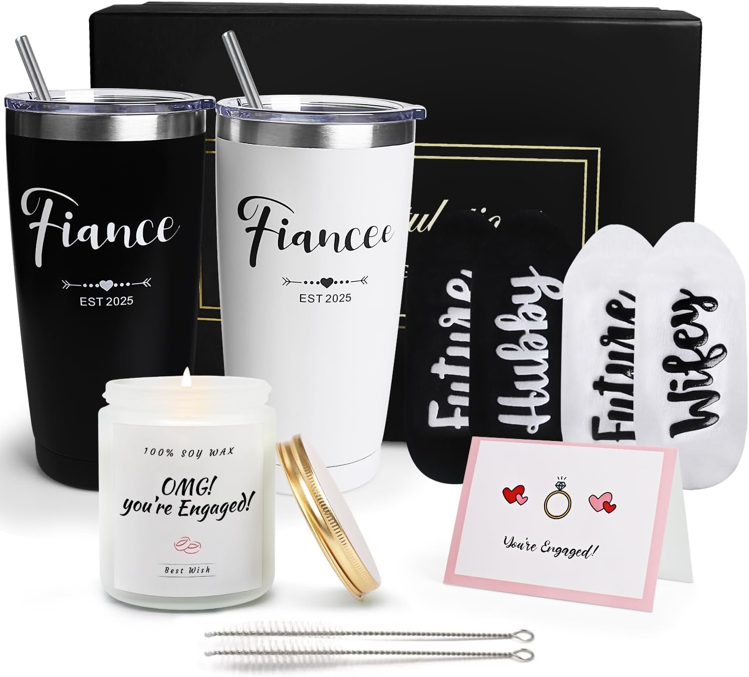 Perfect Engagement Gift Set for Couples - Complete Tumbler, Socks & More