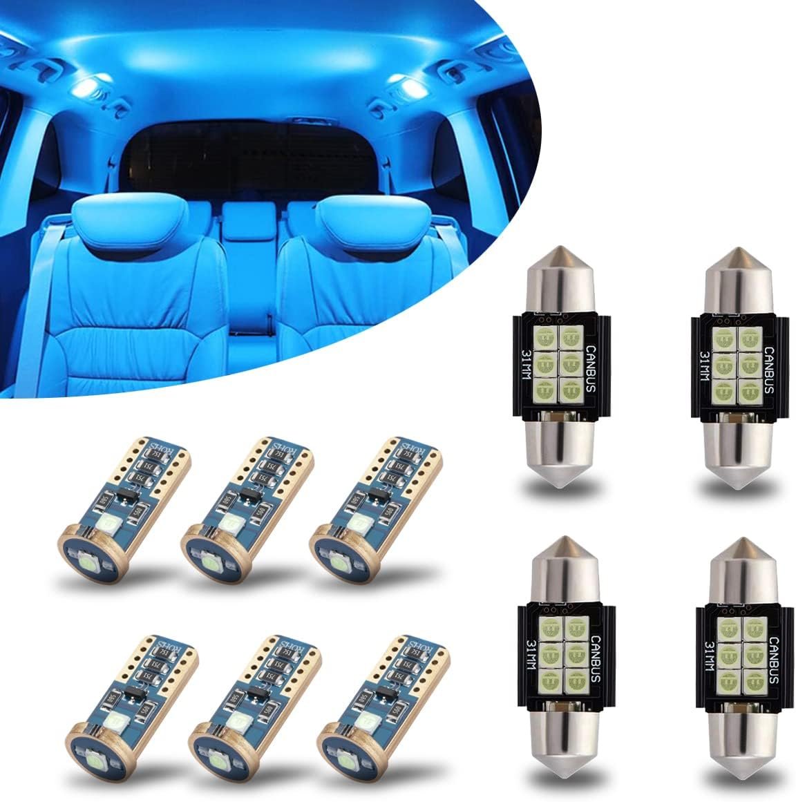 Error-Free Ice Blue LED Bulbs for Car Interiors (10-Pack)