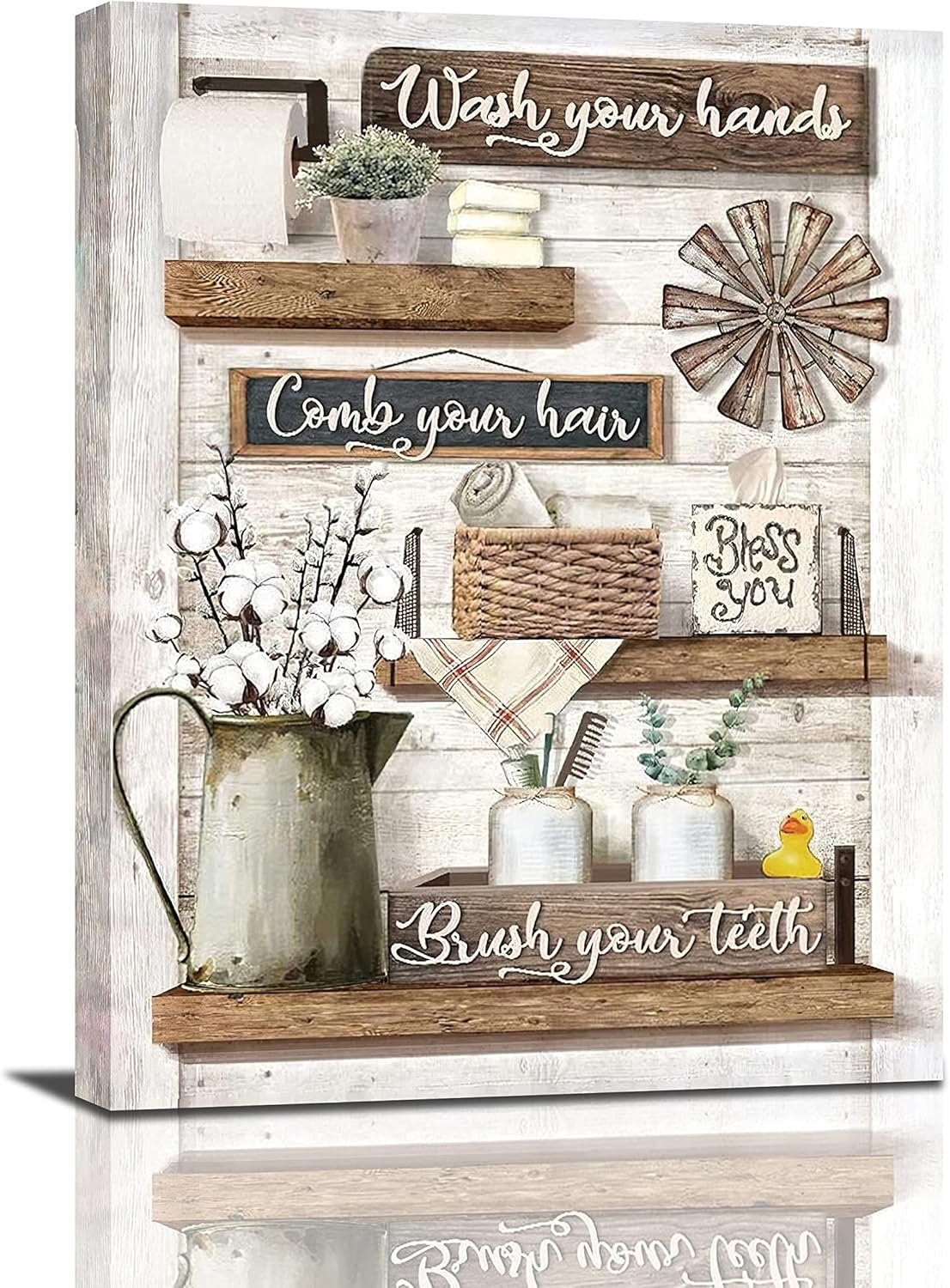 Farmhouse Bathroom Rules Wall Art - Rustic Bathroom Decor