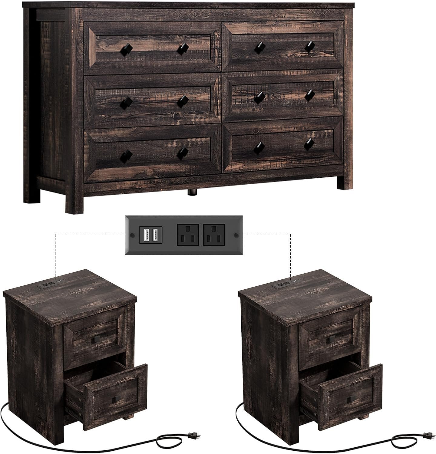 Farmhouse Bedroom Set with Charging Nightstands