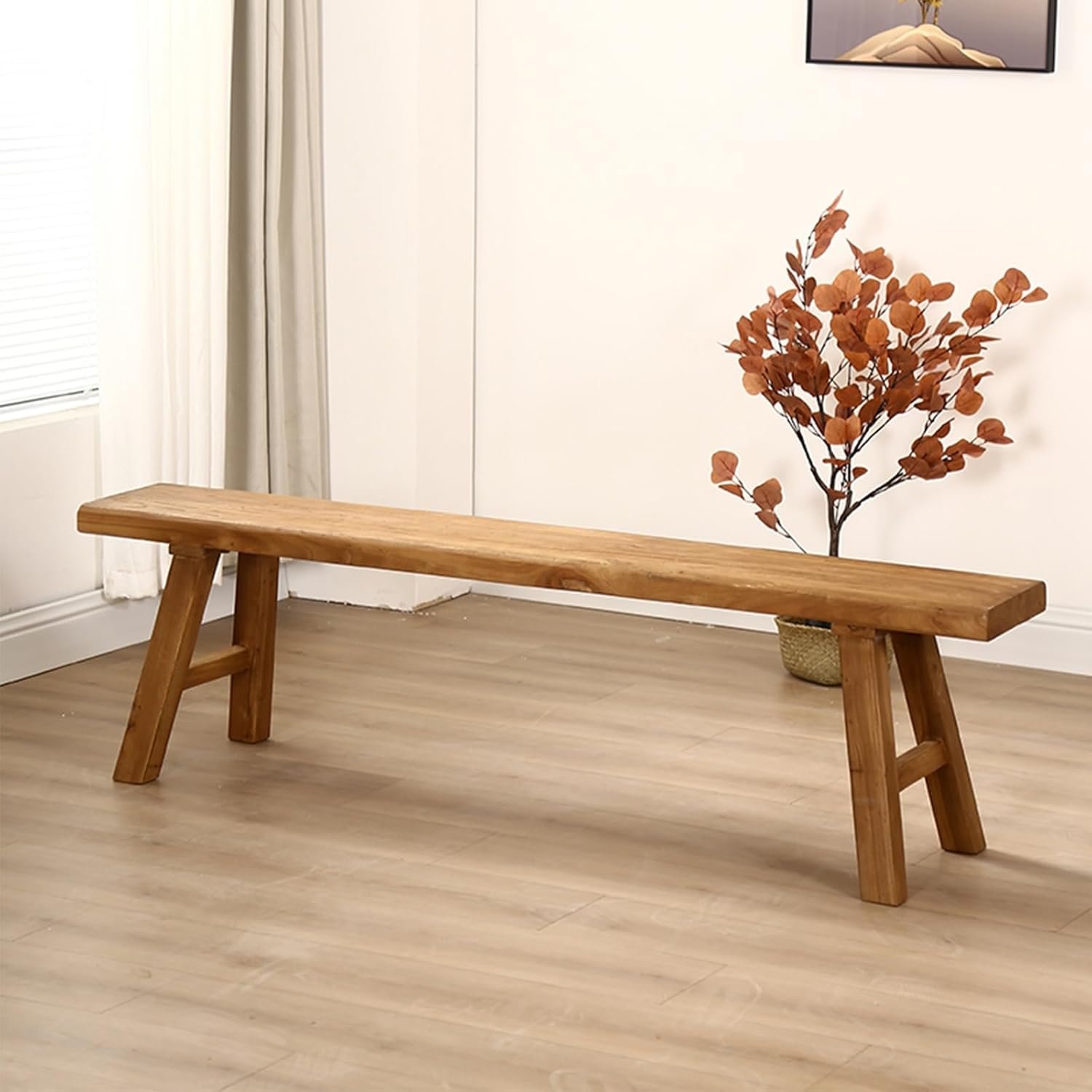 Farmhouse Wooden Bench - Natural Wood Entryway & Dining Seating