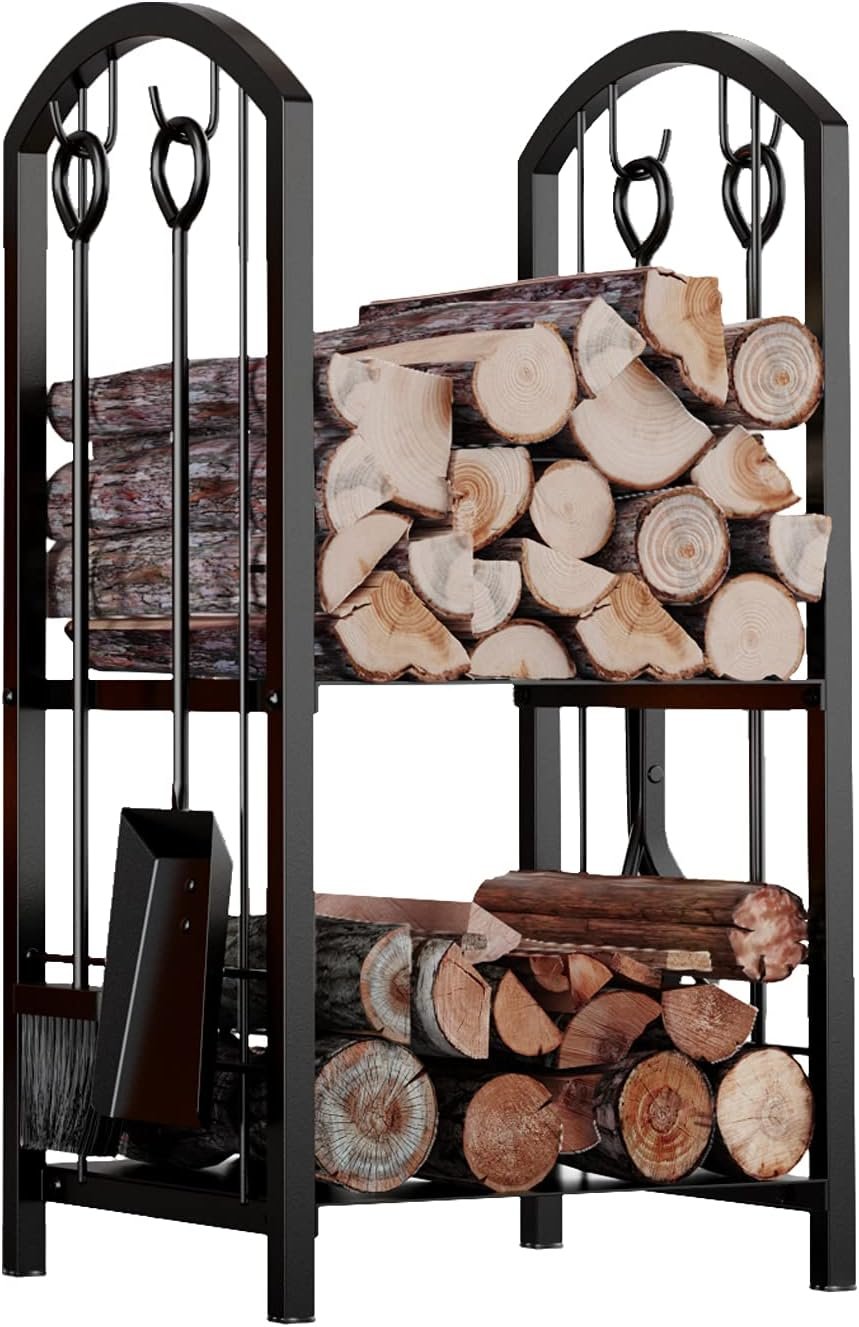 Complete Fireplace Organization: 5-Piece Wood & Tools Storage Set