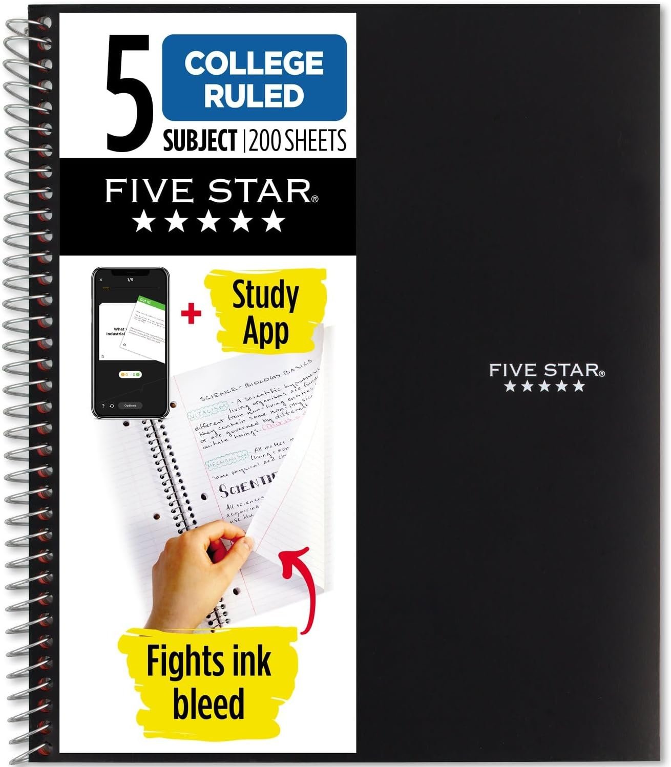 Durable Five Star Spiral Notebook with Study App