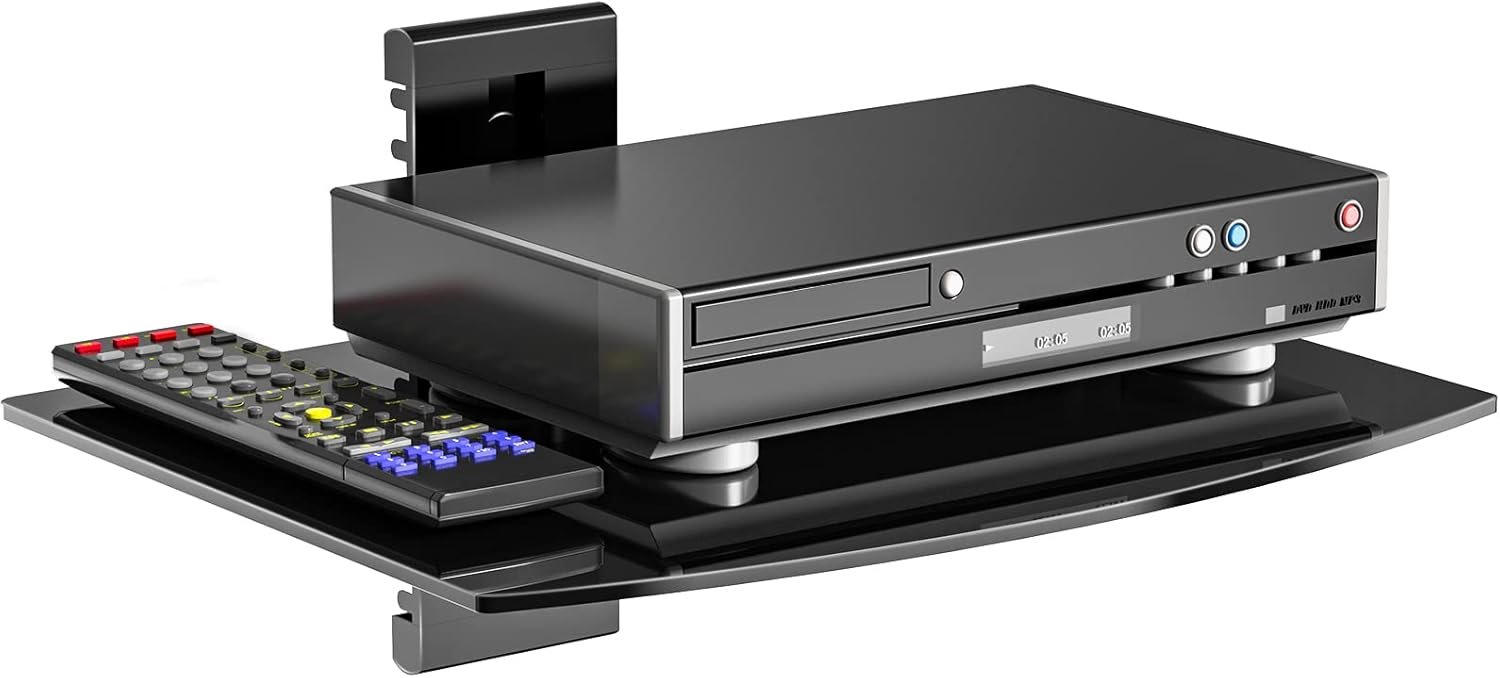 Sturdy Floating Glass Shelf for TV Gear Up to 17.6lbs