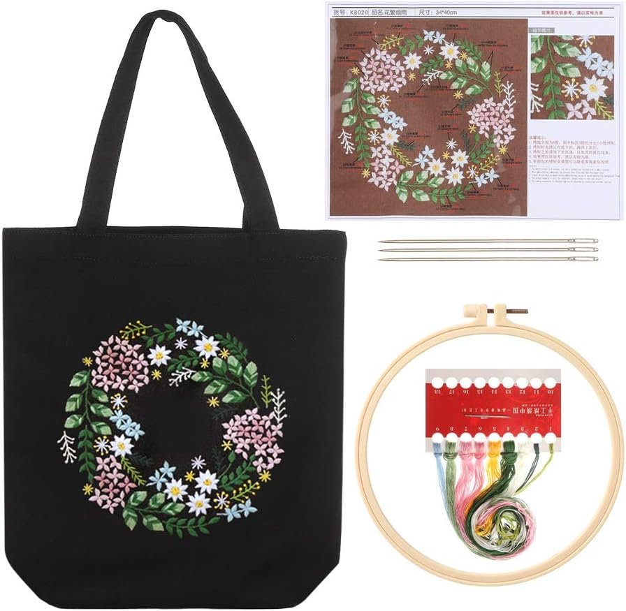 Flower Embroidery Kit: Create Your Tote Bag