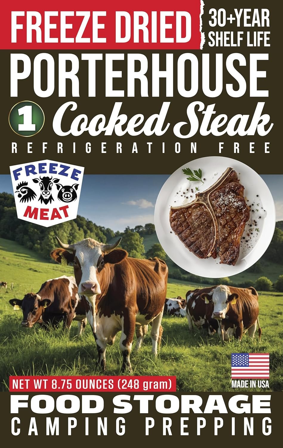 30-Year Shelf Life Freeze-Dried Porterhouse Steak