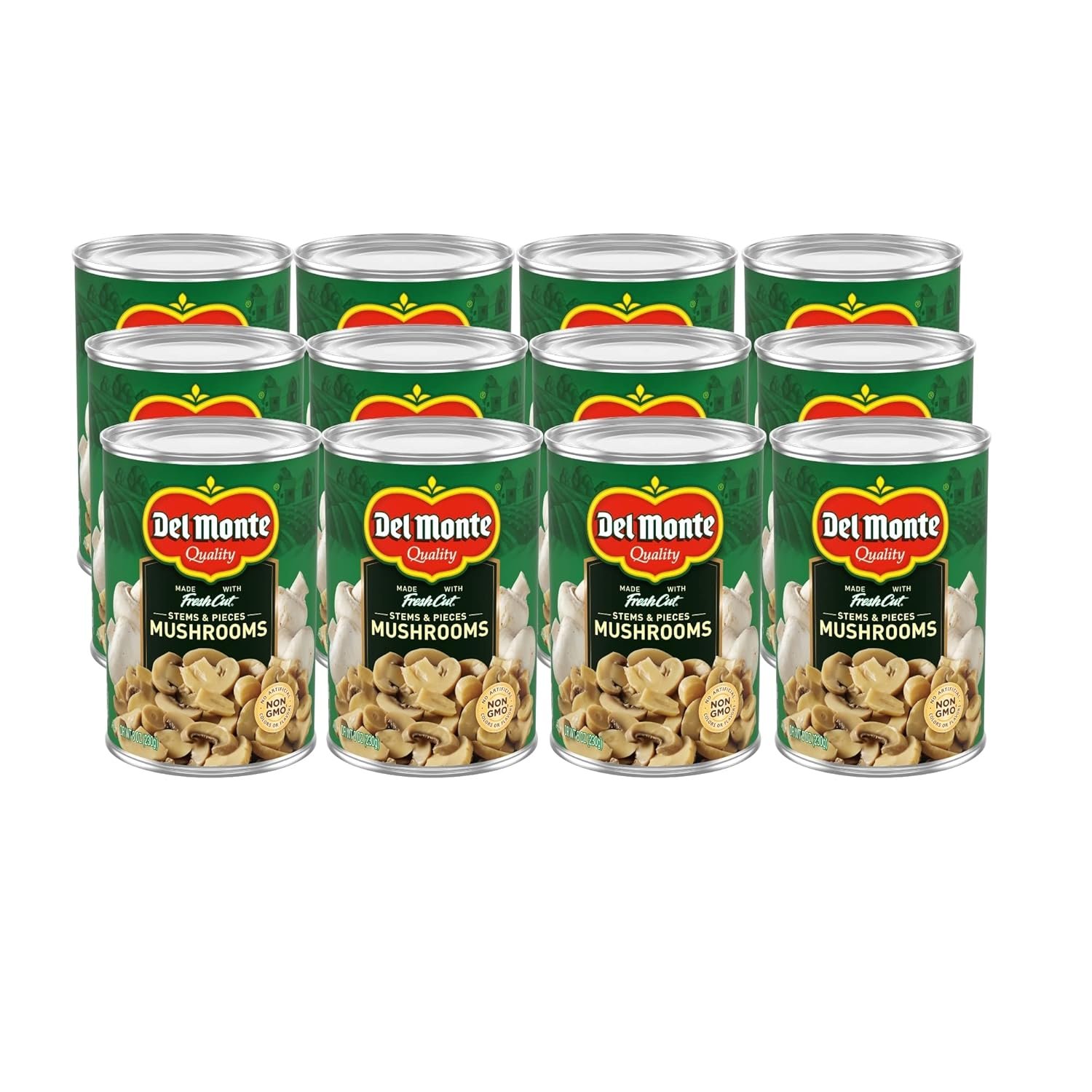 Fresh Canned Mushrooms: 12-Pack of Pre-Sliced Del Monte Stems and Pieces