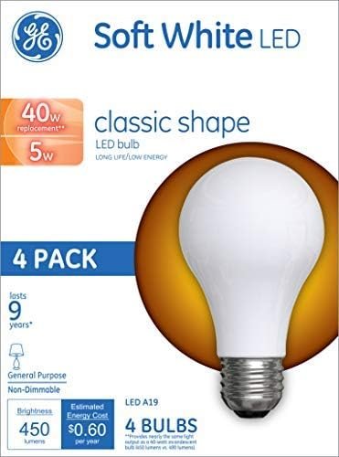 Energy-Saving GE LED Bulbs - 4-Pack of A19 Soft White Lights