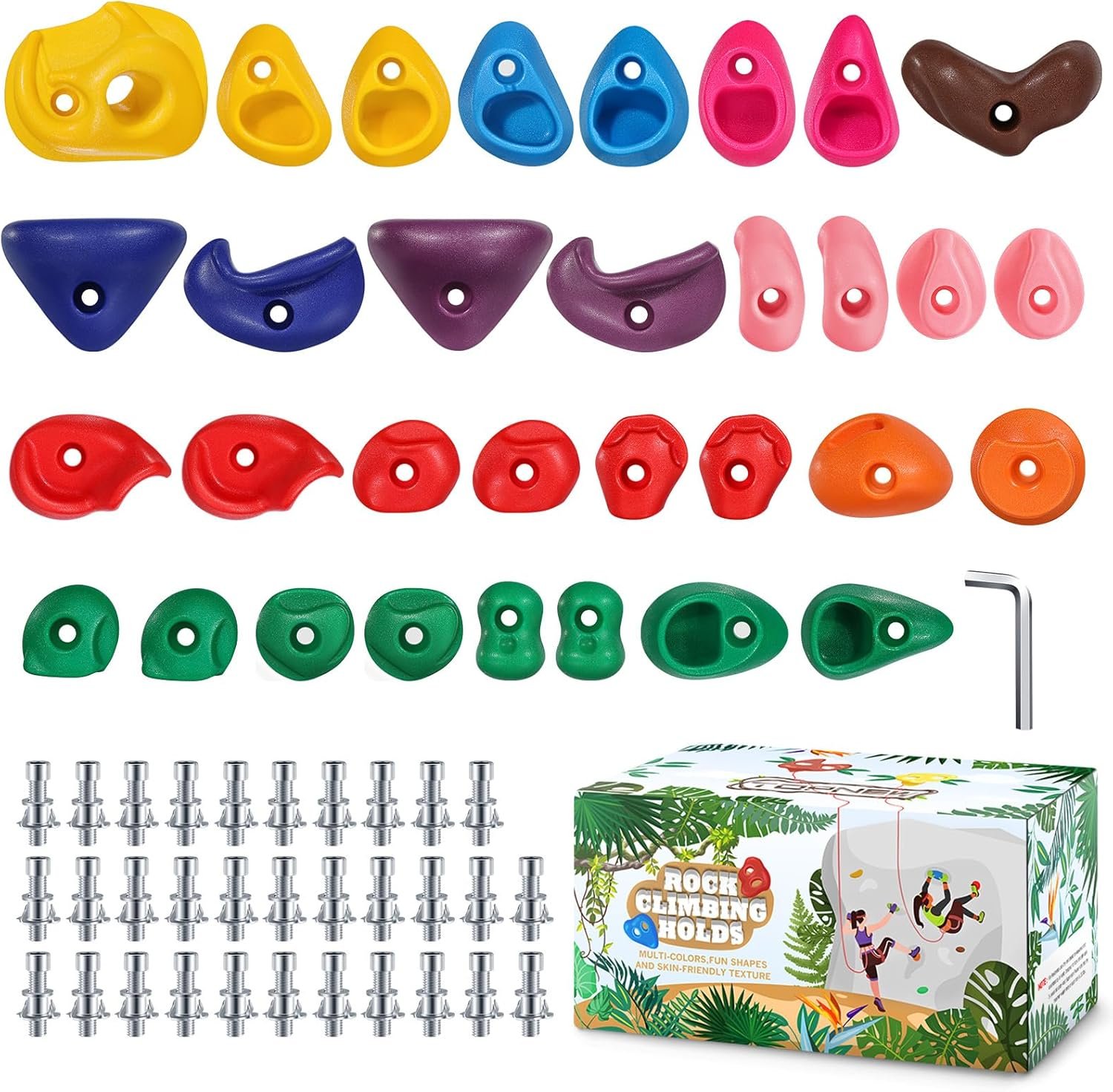 Get Active with 32 Colorful Rock Climbing Holds for Kids & Adults