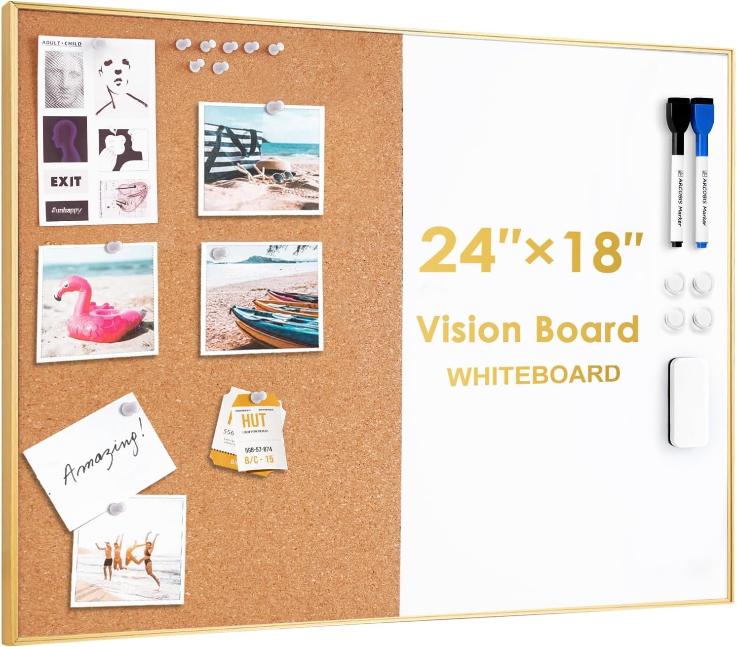 Gold Framed Cork & White Board Combo for Home & Office