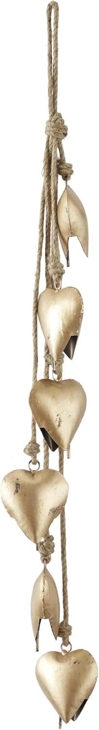 Gold Heart Bells: Charming Decor with Natural Jute Rope