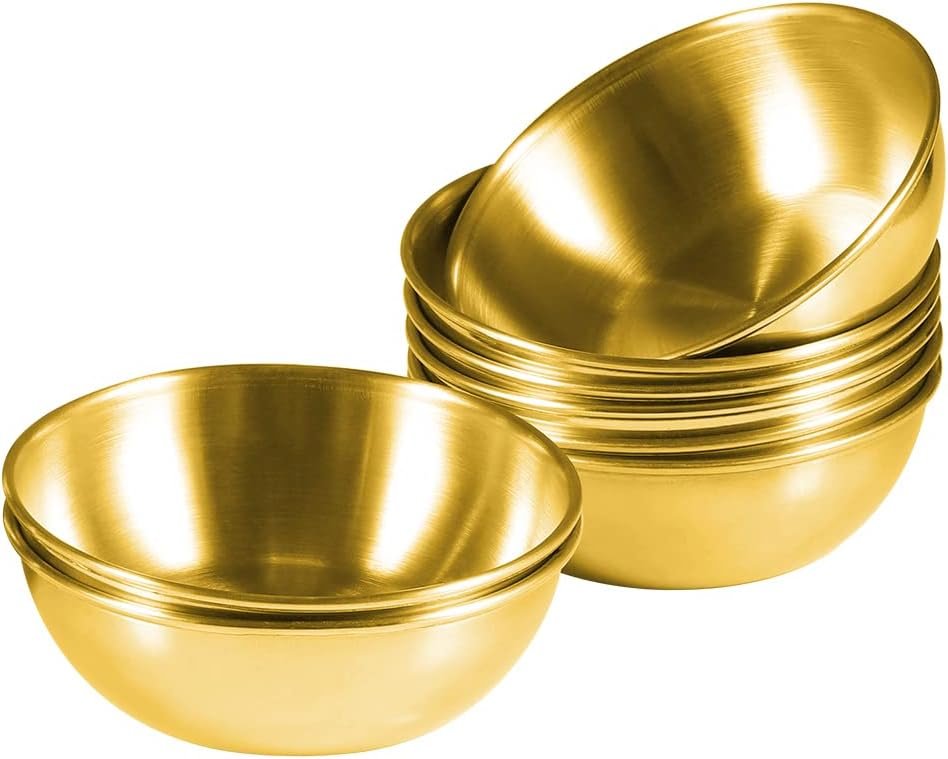 Golden Mini Stainless Steel Sauce Dishes - 8 Pack