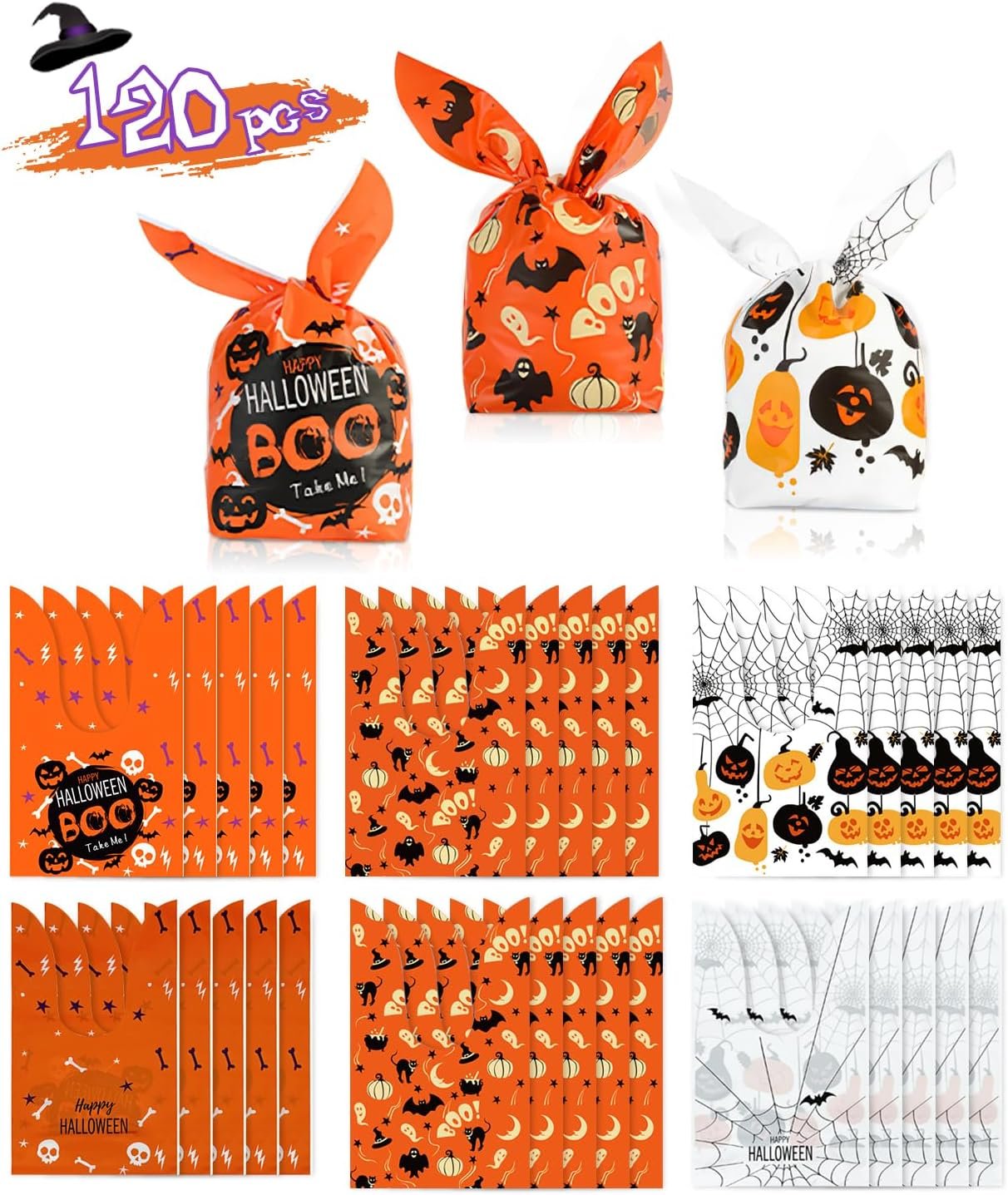 120-Pack Rabbit Ear Halloween Treat Bags - Perfect for Trick-or-Treating