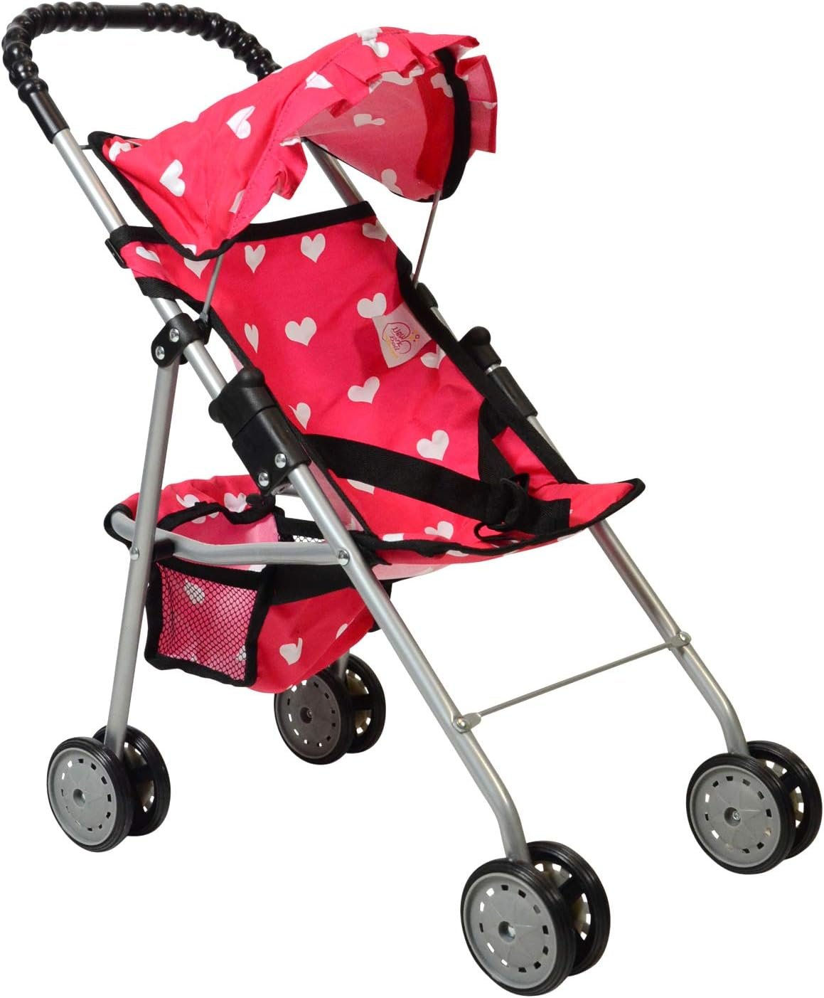 Heart-Pink Doll Stroller That Folds & Stays Standing