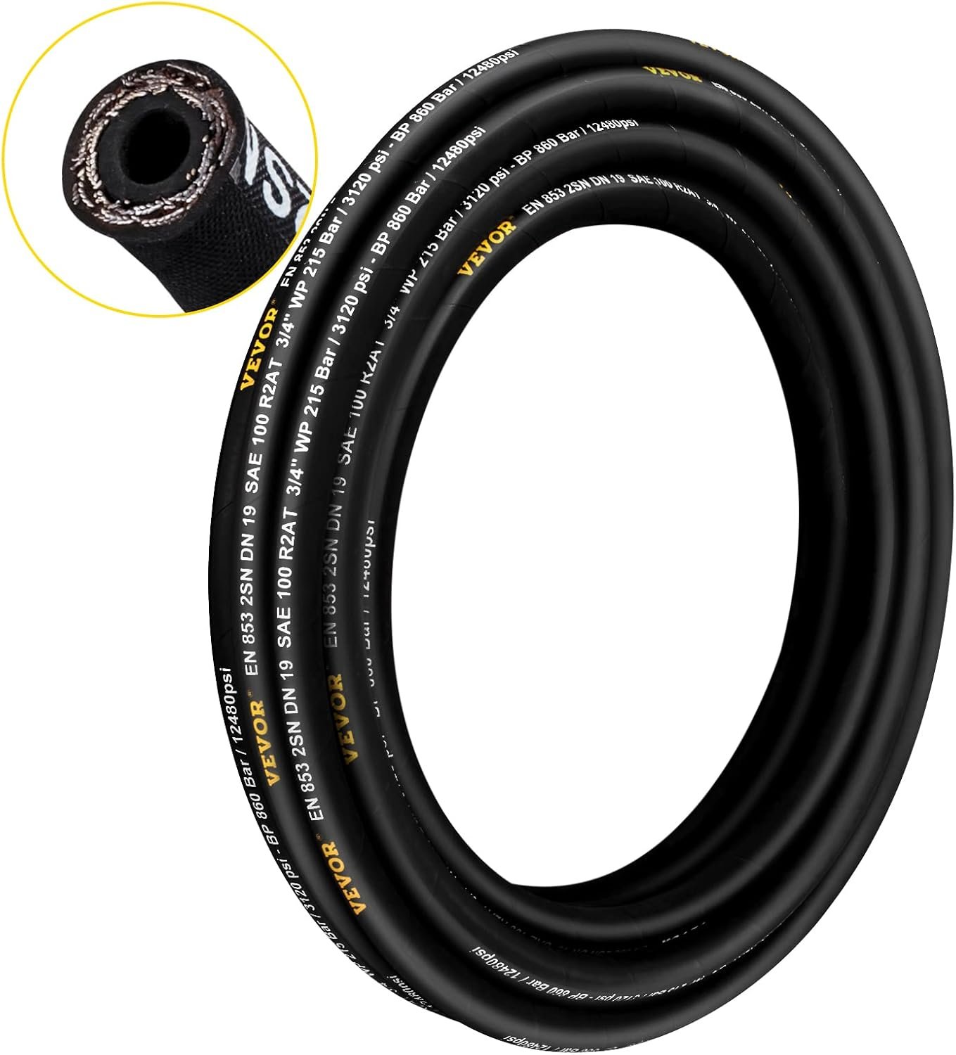 Heavy Duty Hydraulic Hose System - 100ft Oil Resistant Construction