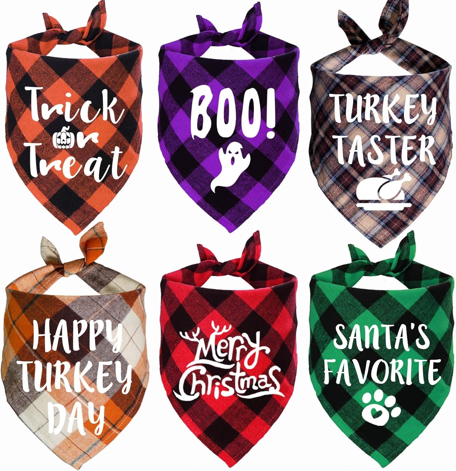 Holiday Dog Bandana Set - 6 Pack for Halloween Thanksgiving Christmas