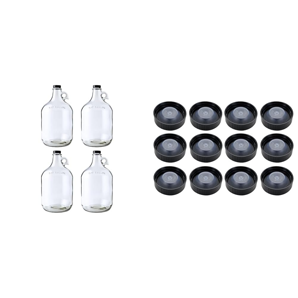 Home Brewing Bundle: 4 Glass Growlers + 12 Bonus Caps