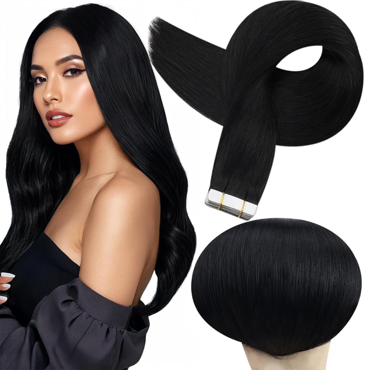 Jet Black Real Hair Extensions - 24Inch Seamless Blend