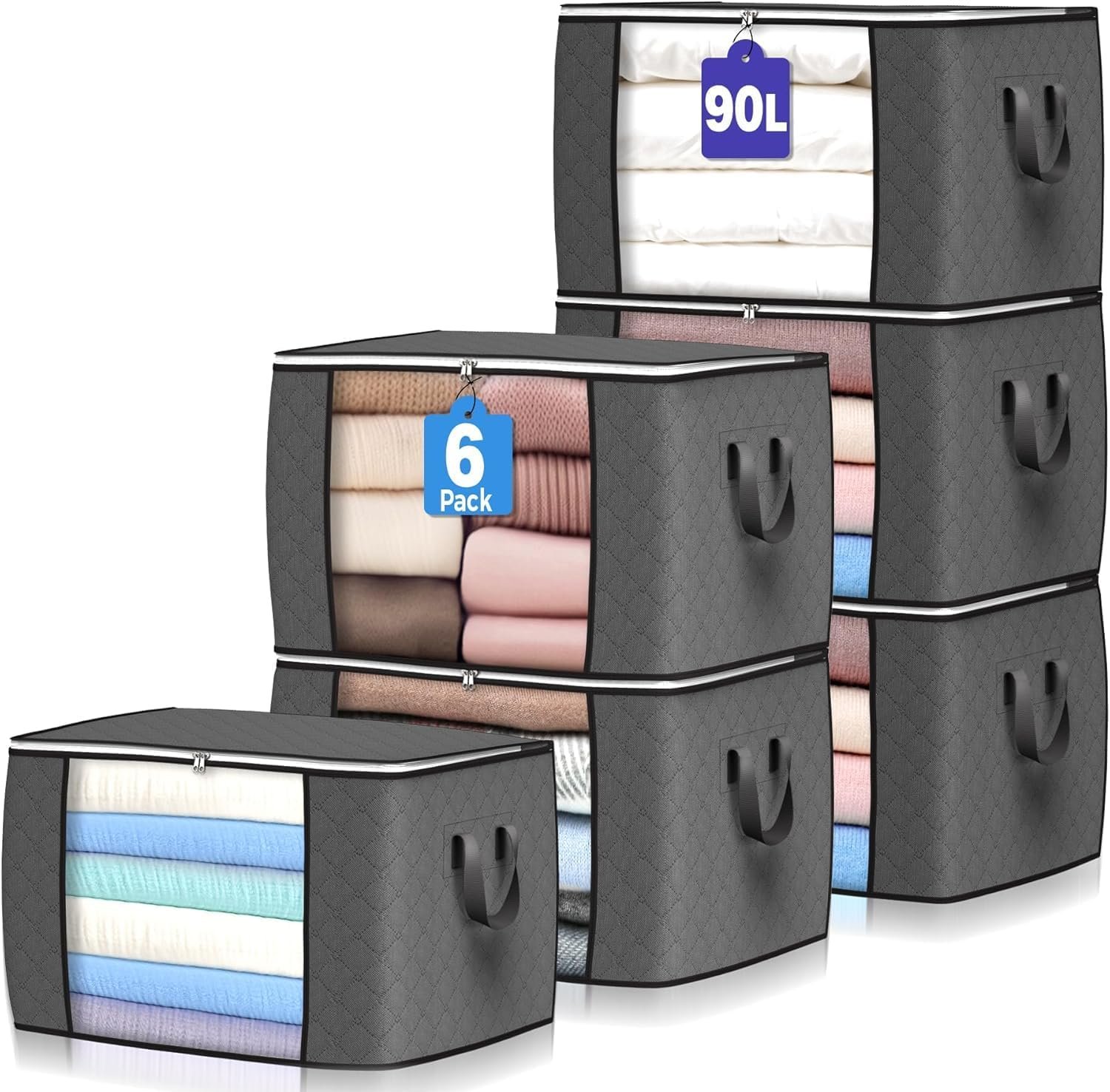 Jumbo 90L Storage Bags: Conquer Closet Clutter (6 Pack)