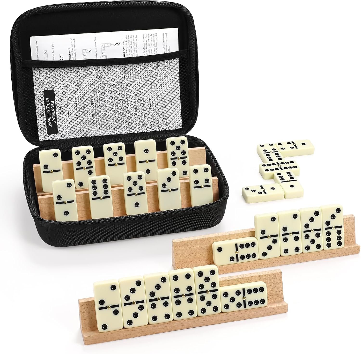 Jumbo Dominoes Set with Wooden Racks - Family Game Night Essential