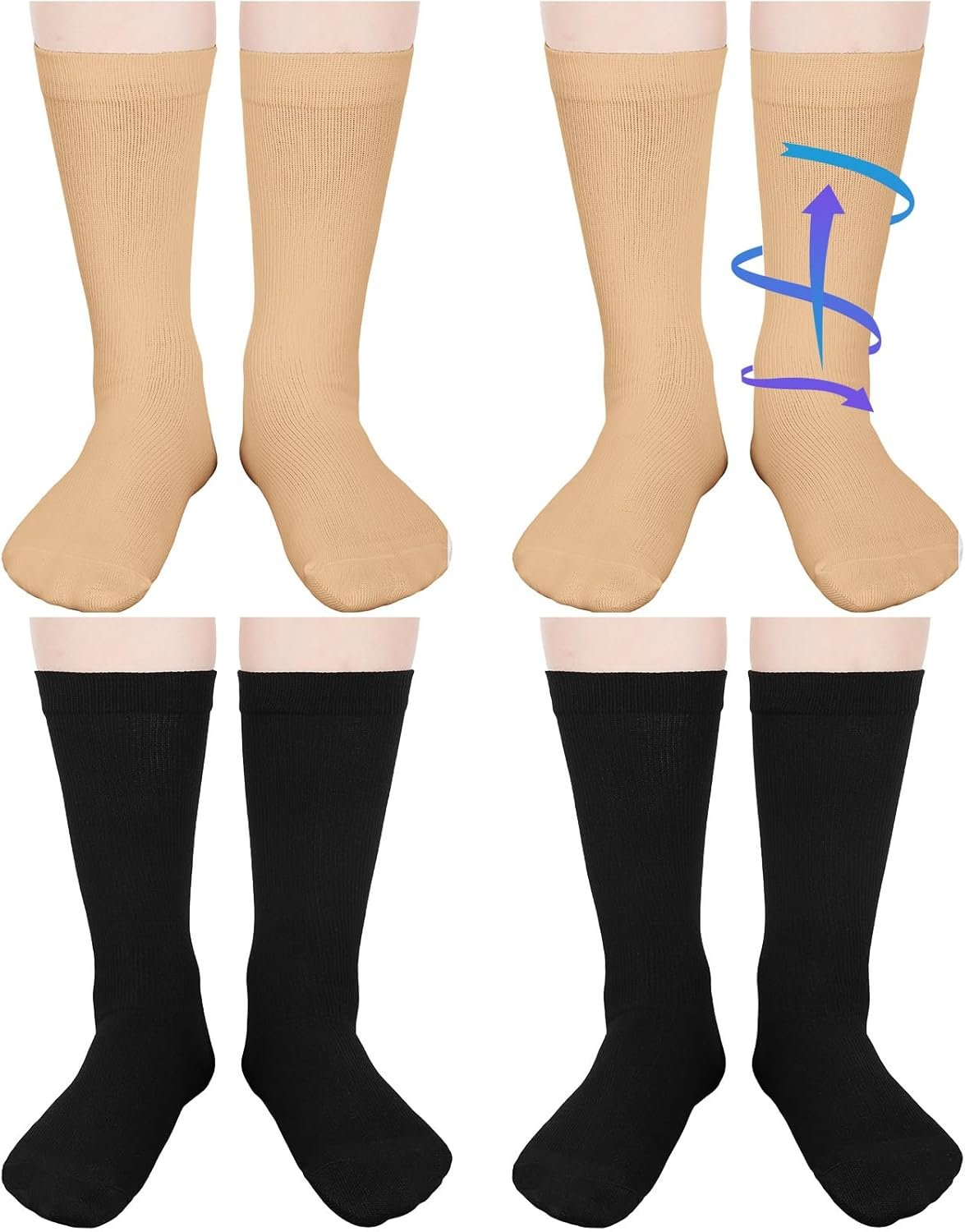 Kids' Travel Compression Socks: 4 Pairs, 15-20 mmHg