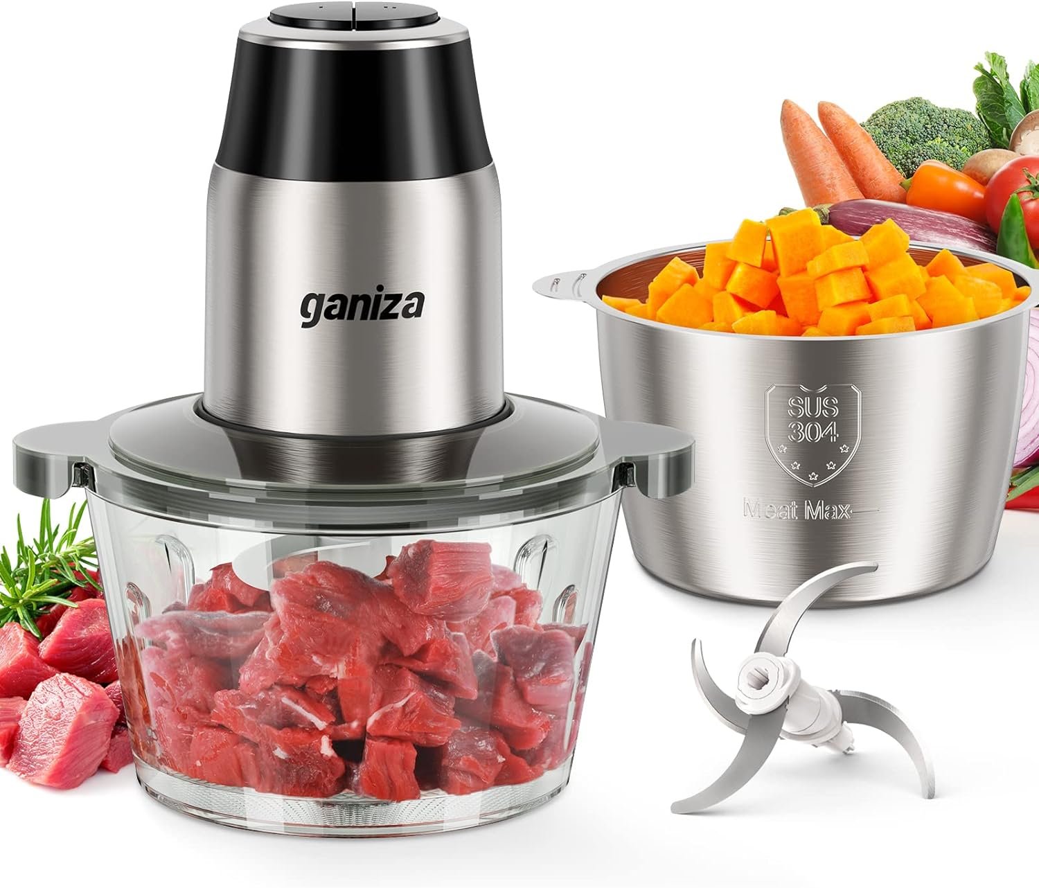 Kitchen Powerhouse: 450W Food Processor with Dual Bowls & Meat Grinder