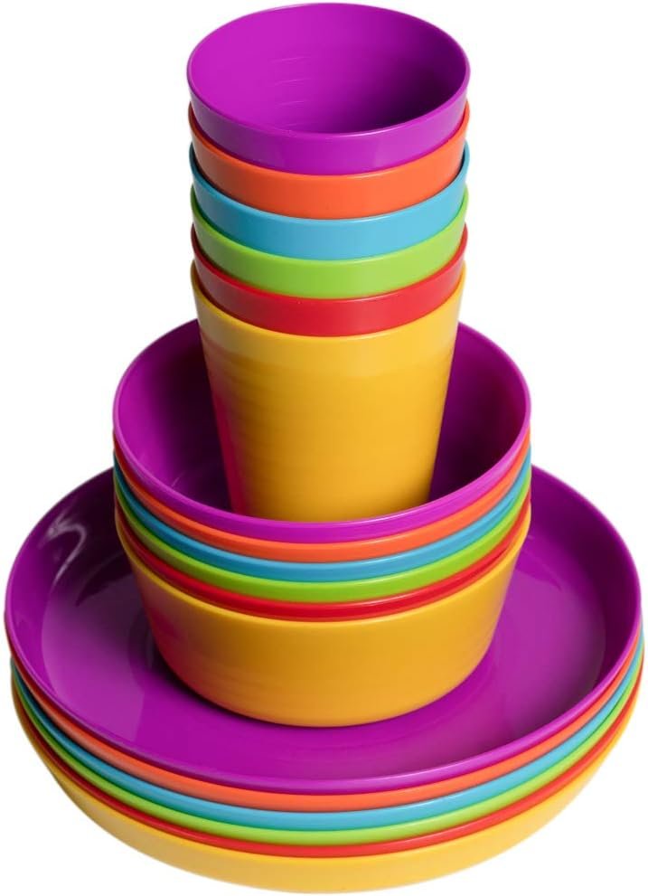 Unbreakable Kids Dinner Set - 18 Colorful Pieces for Mess-Free Meals